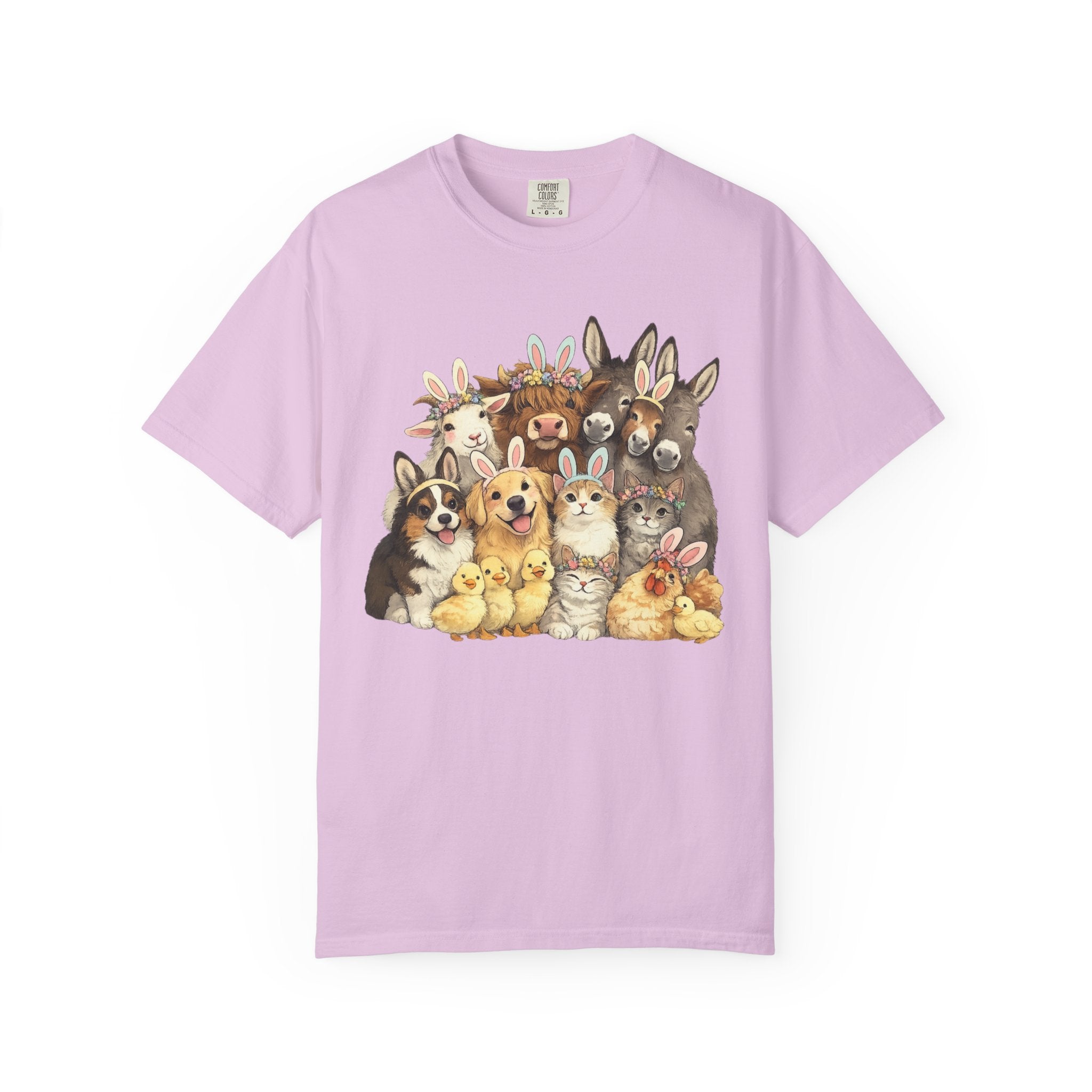 Farm Friends Crew T-Shirt — Cute Bunny, Chick, Donkey & Dog Animal Portrait Tee