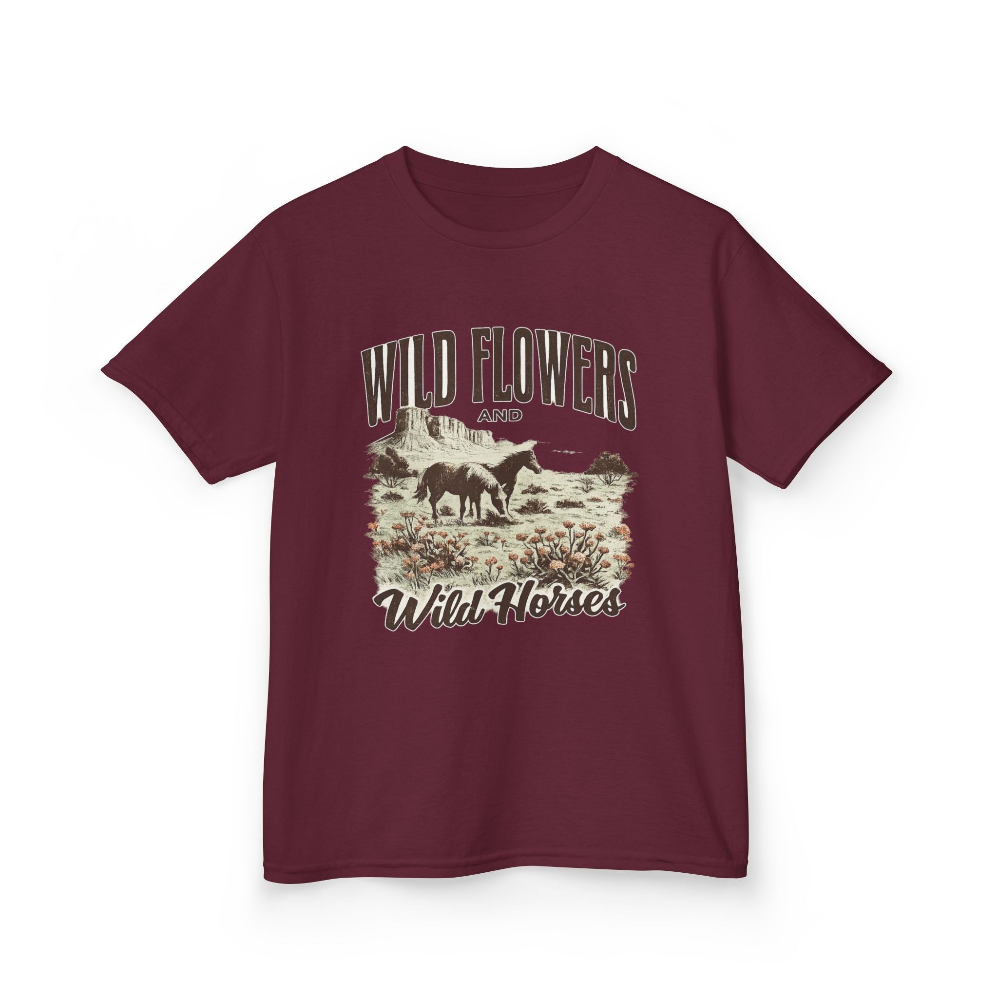Kids T-Shirt — "Wild Flowers and Wild Horses" Rustic Western Tee