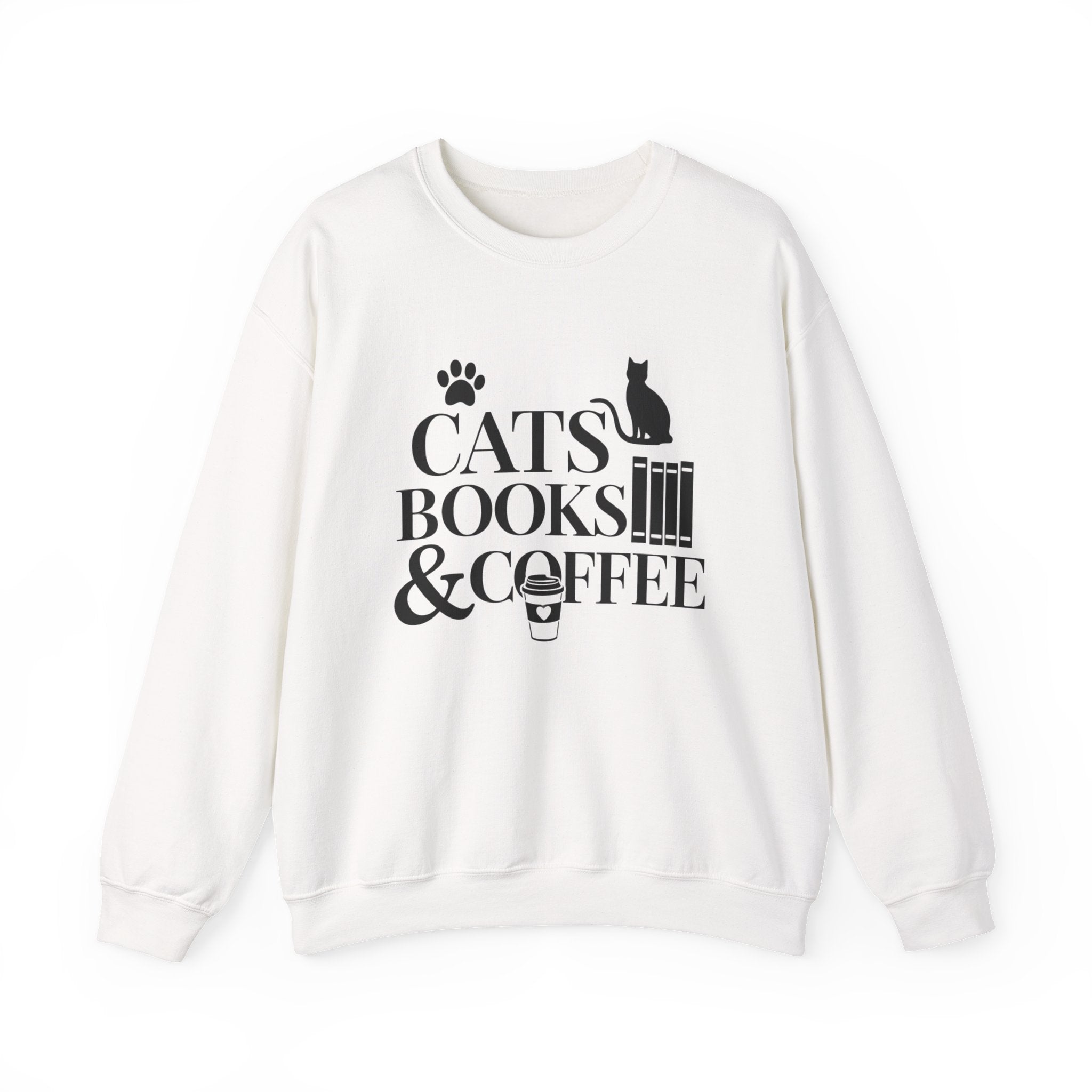 Cats, Books & Coffee Sweatshirt - Cozy Cat Lover Crewneck