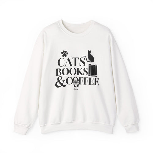 Cats, Books & Coffee Sweatshirt - Cozy Cat Lover Crewneck