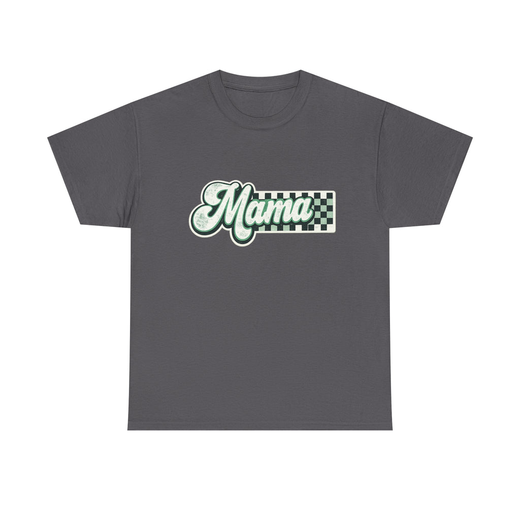 Mama Checkerboard Graphic Tee – Retro Script Mom Shirt