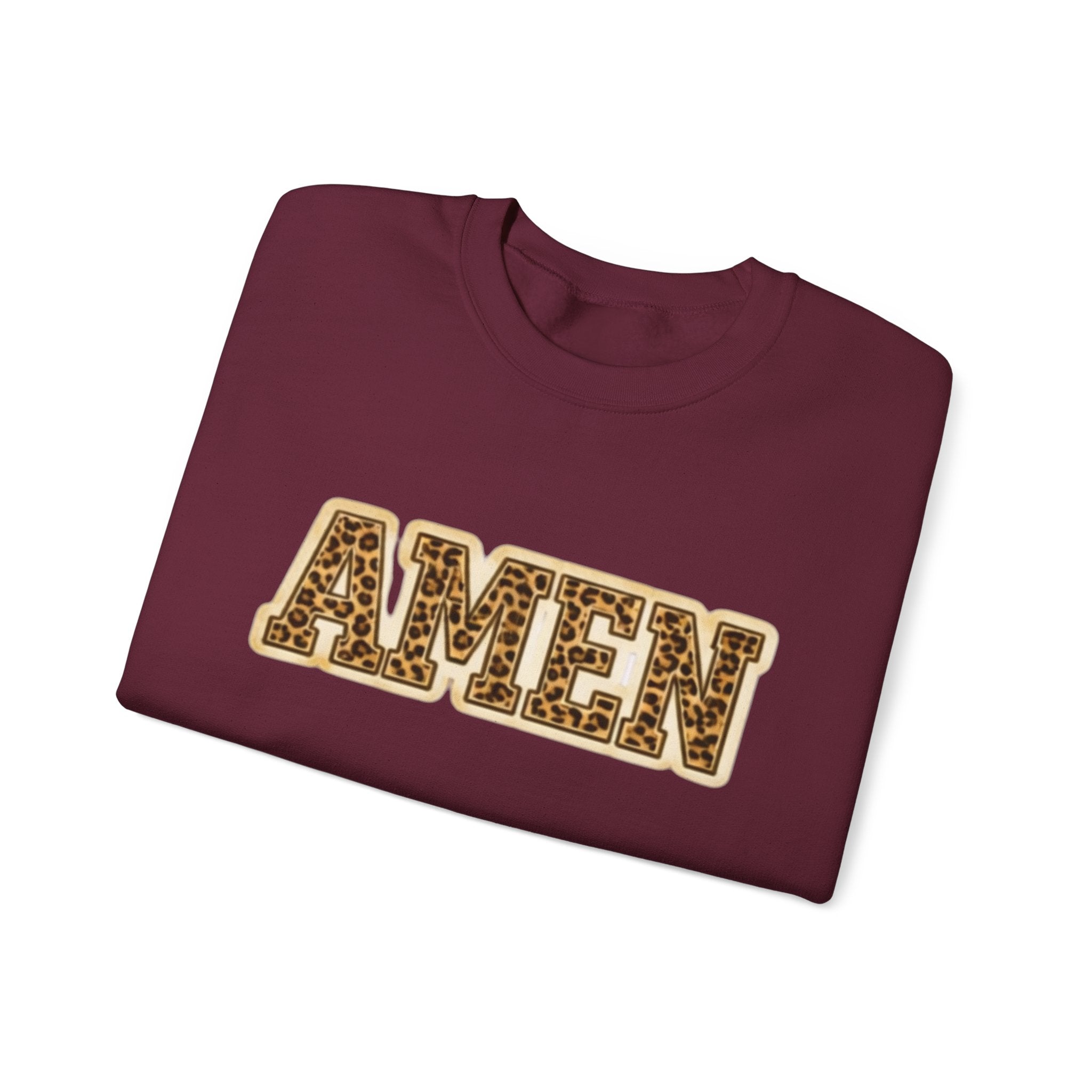 Crewneck Sweatshirt — 'AMEN' Leopard-Print Graphic