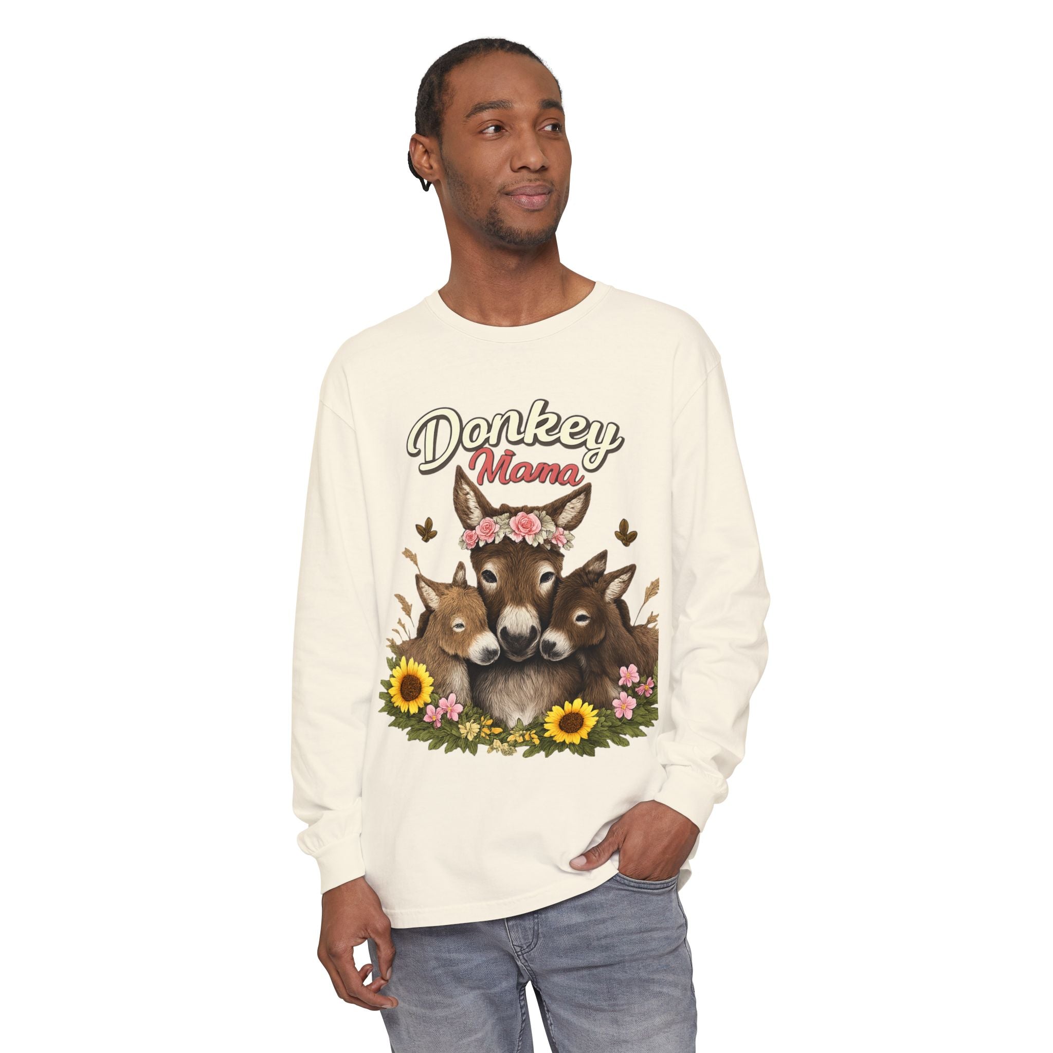 Donkey Mama Long Sleeve Tee — Floral Donkey Mom Shirt for Animal Lovers