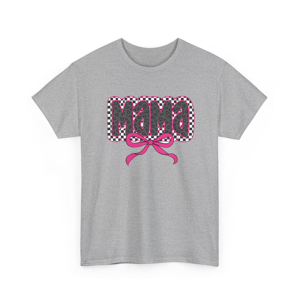 Mama Graphic Tee — Pink Bow Checkerboard Mothers Day Shirt