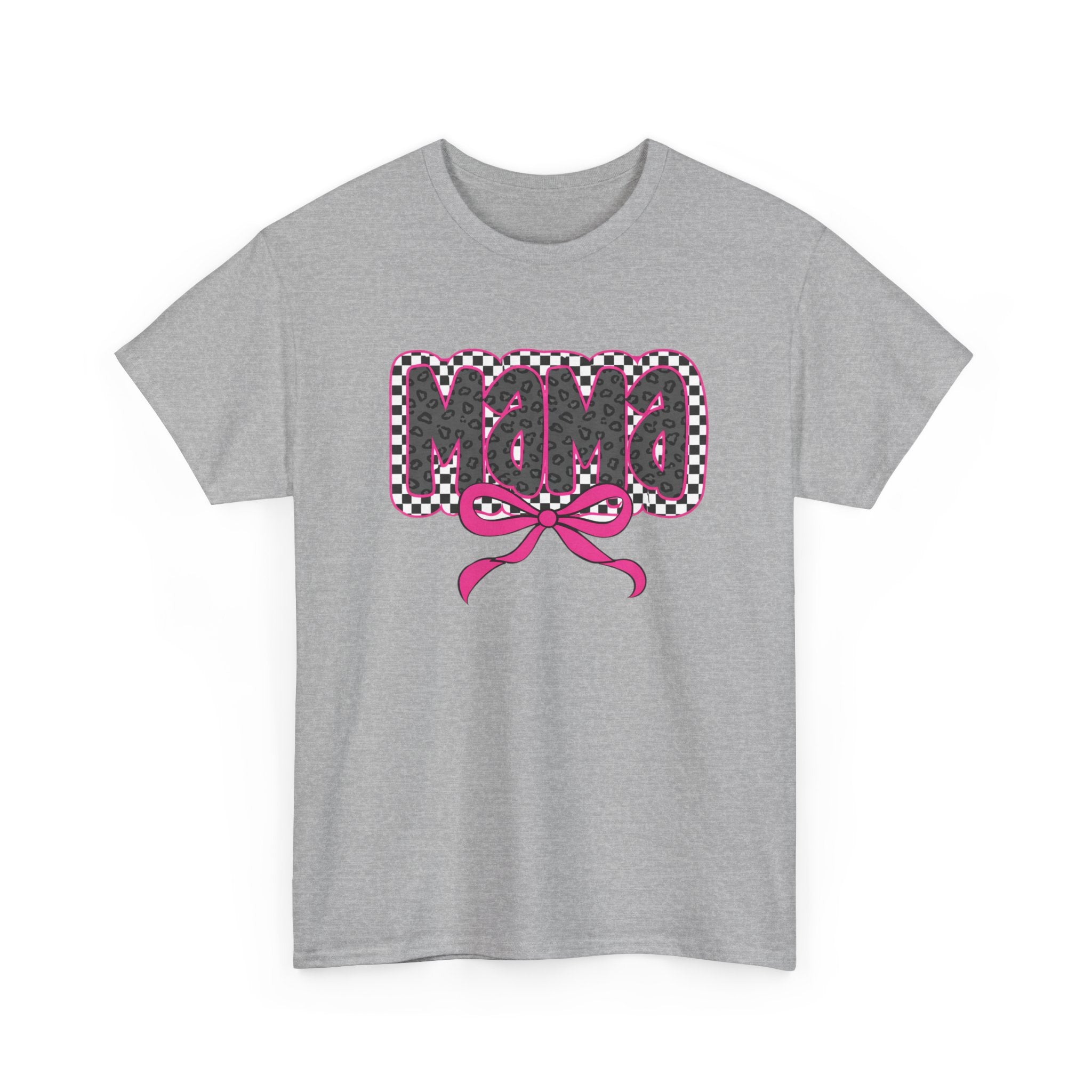 Mama Graphic Tee — Pink Bow Checkerboard Mothers Day Shirt