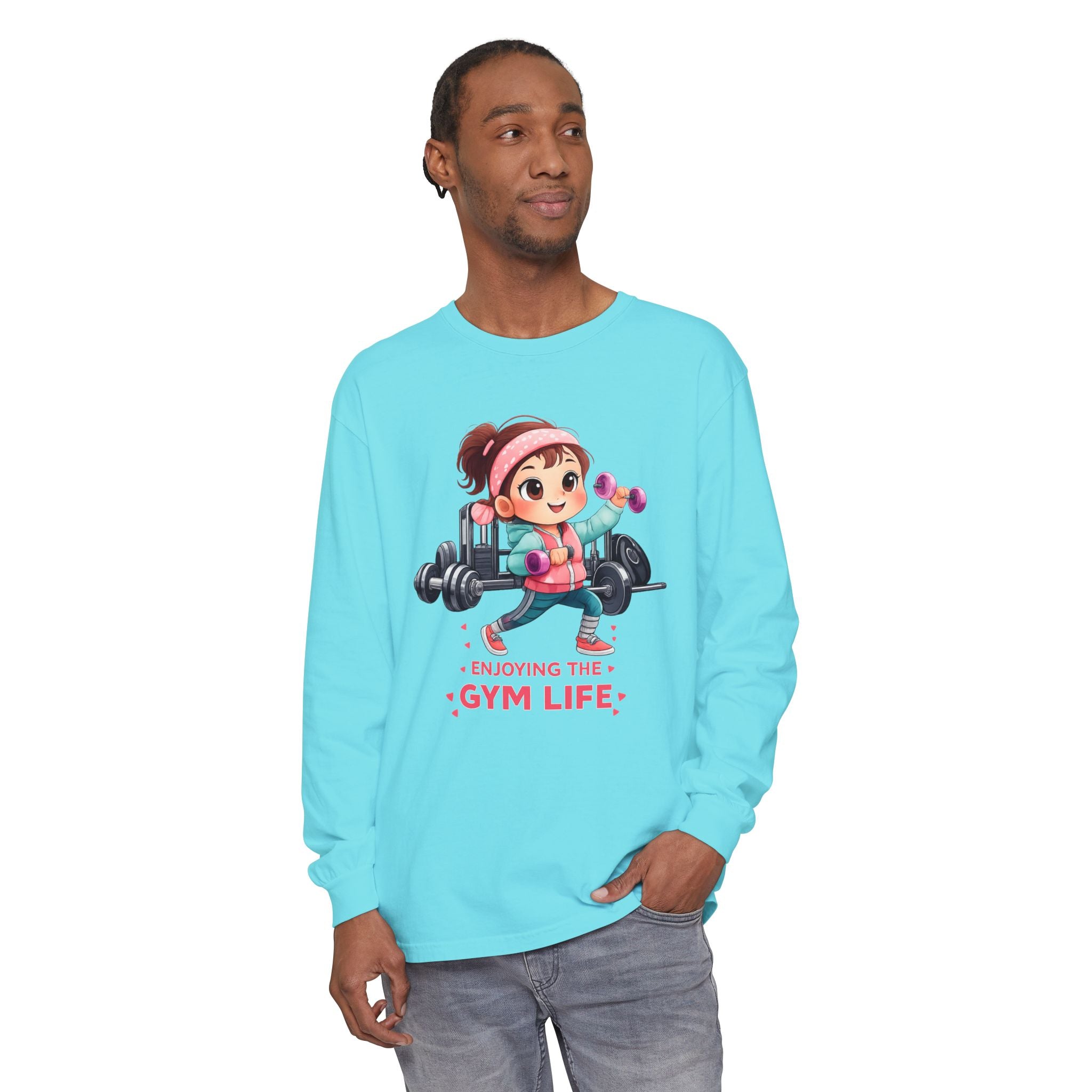 Gym Life Long Sleeve Tee — Cute Girl Weightlifting Fitness Shirt