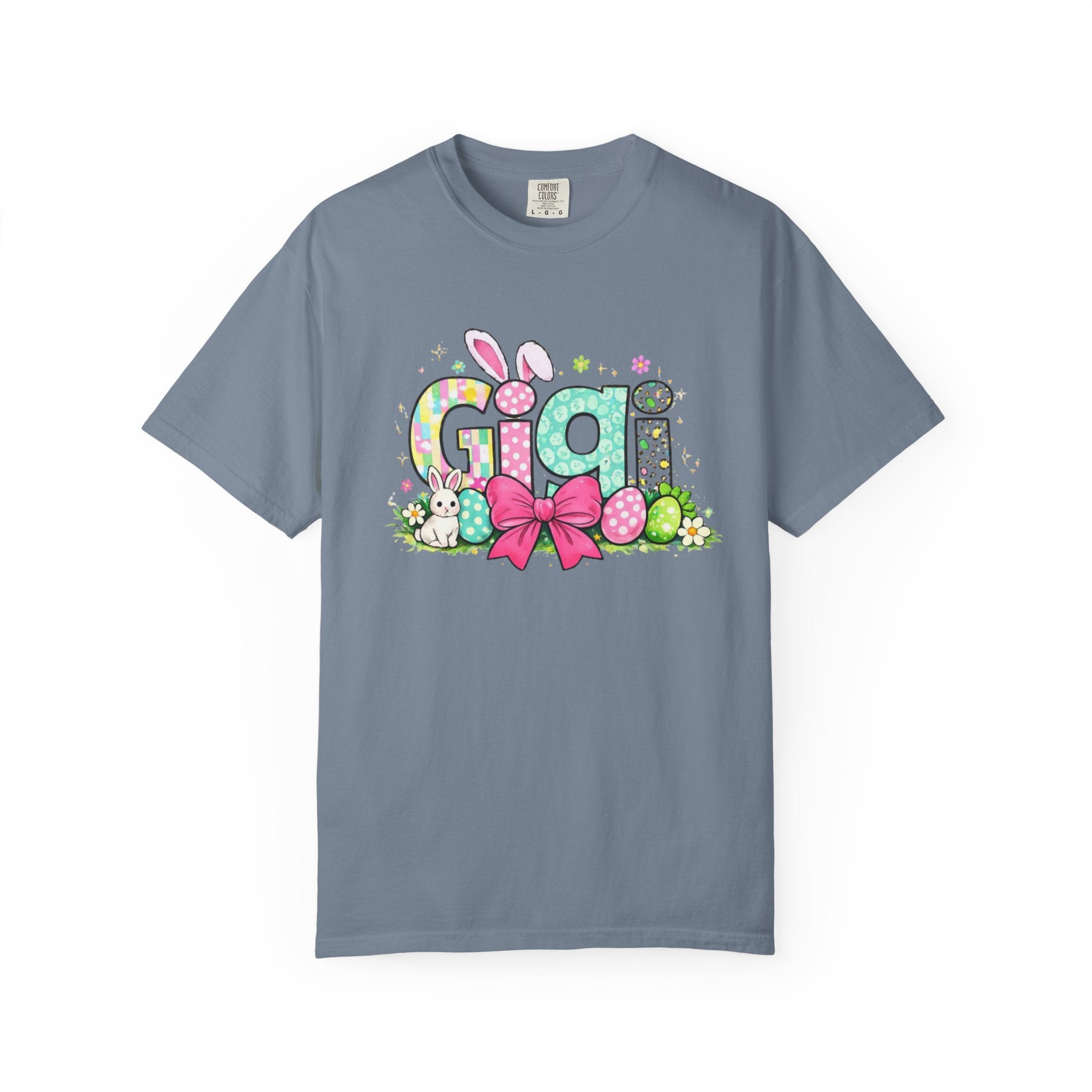 Easter Gigi T-Shirt — Pastel Bunny & Eggs Graphic Tee