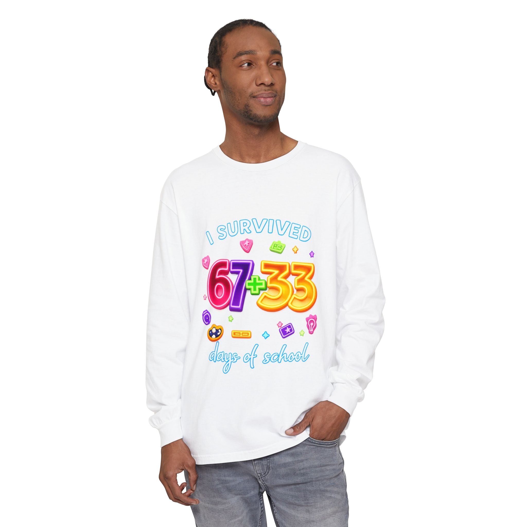 Long Sleeve T‑Shirt "I Survived 67+33 Days of School" — Cute Colorful End‑of‑School Celebration Tee