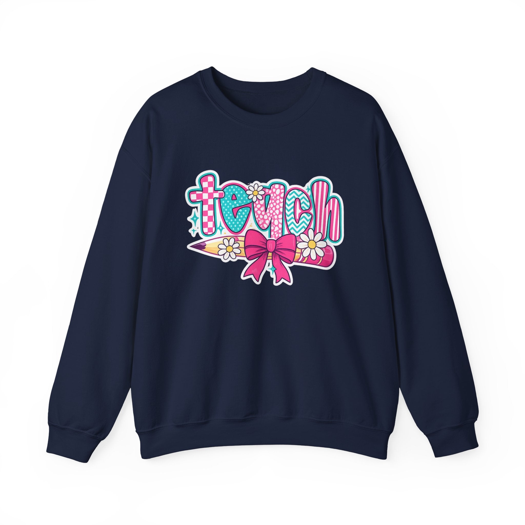 Teacher Pencil Crewneck Sweatshirt — "Teach" Floral School Spirit Pullover