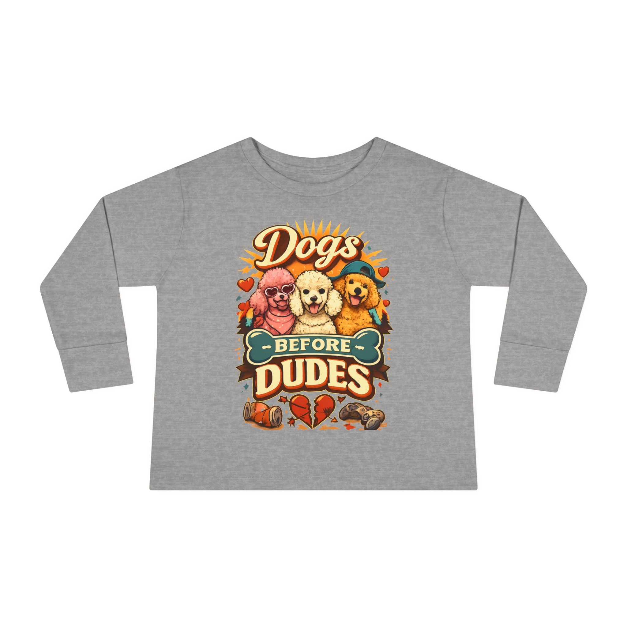 Toddler Tee - "Dogs Before Dudes" Cute Puppy Graphic Long Sleeve