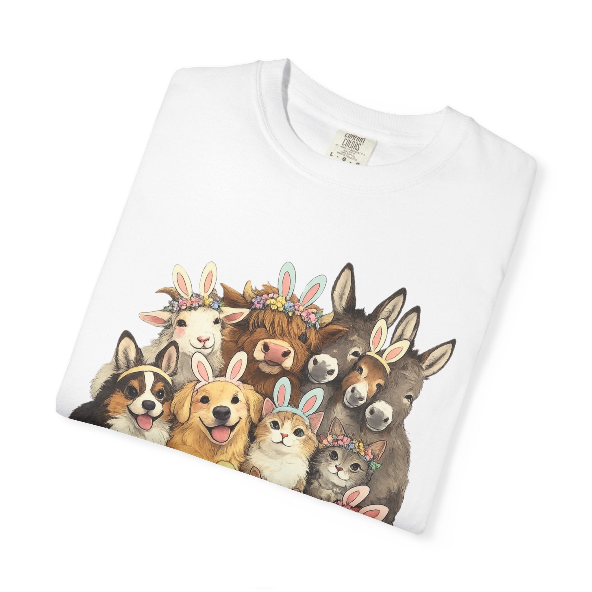 Farm Friends Crew T-Shirt — Cute Bunny, Chick, Donkey & Dog Animal Portrait Tee