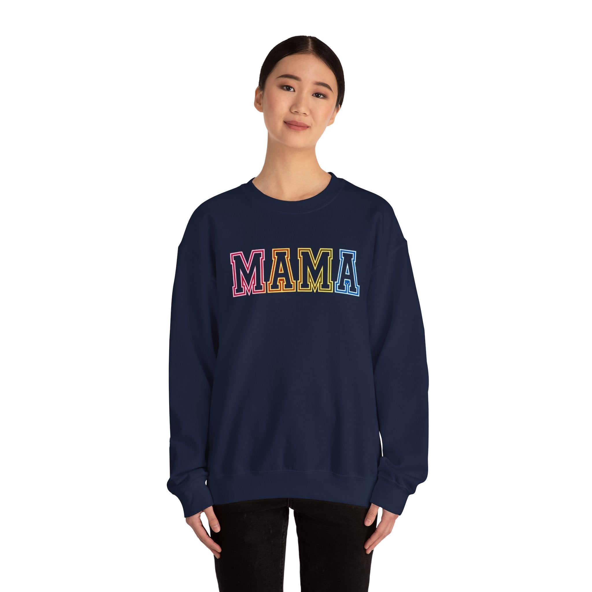 Mama Rainbow Crewneck Sweatshirt — Retro Colorblock "MAMA" Motherhood Pullover