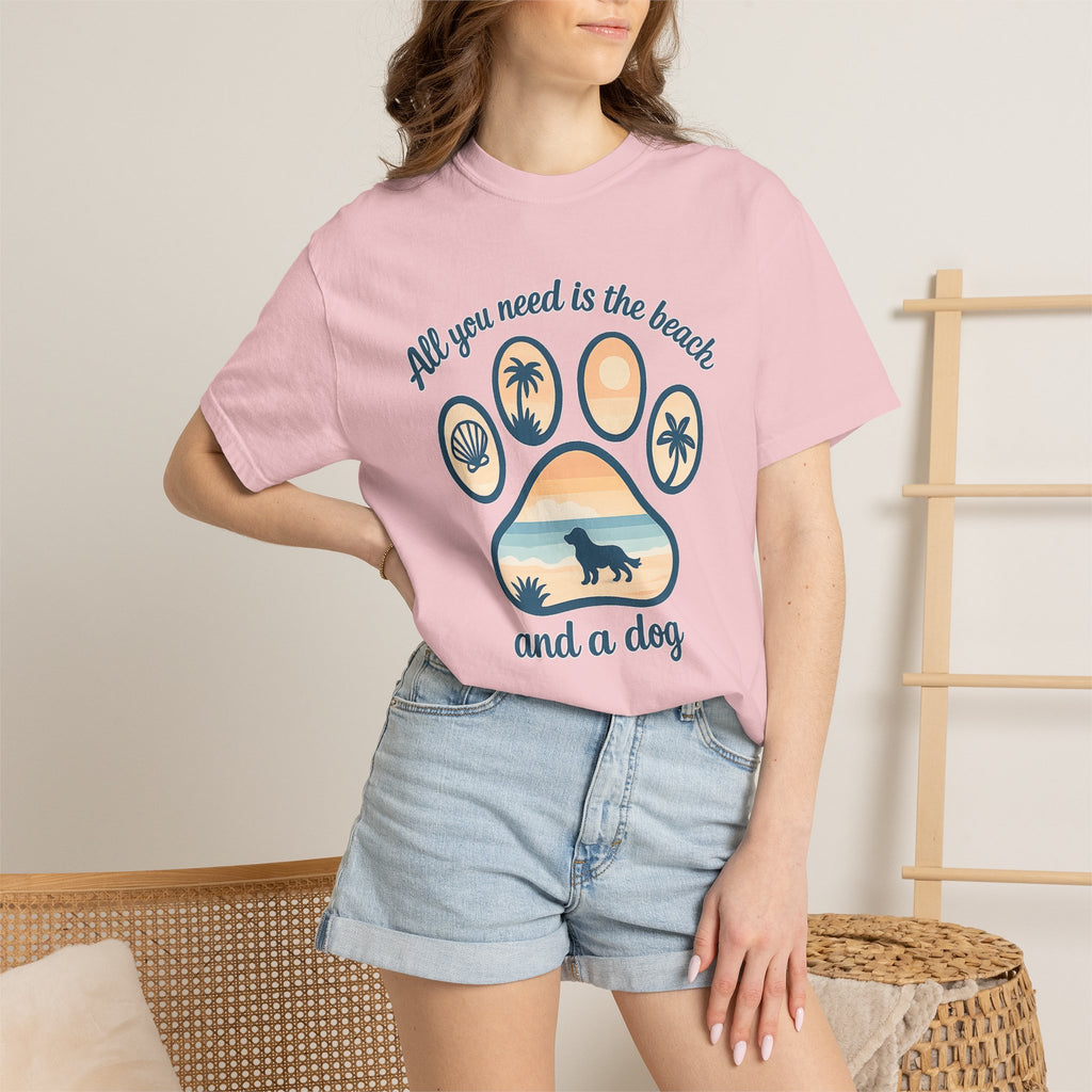 Beach & Dog Paw T-Shirt — “All You Need Is the Beach and a Dog” Graphic Tee