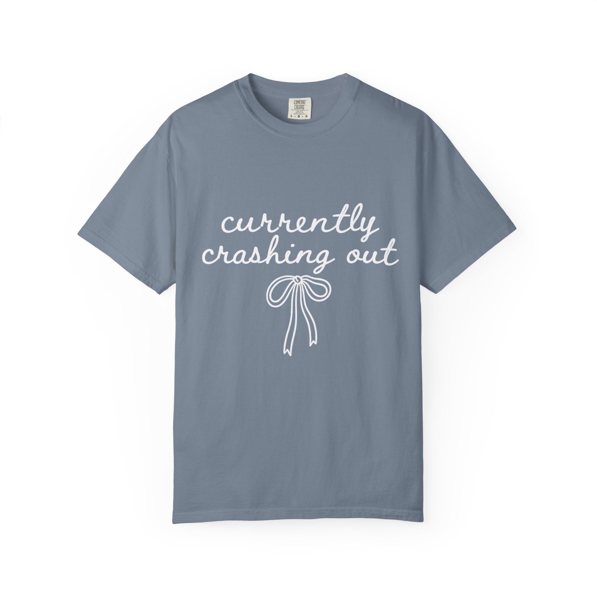 White Garment-Dyed T-Shirt — Minimal Ribbon Graphic Tee