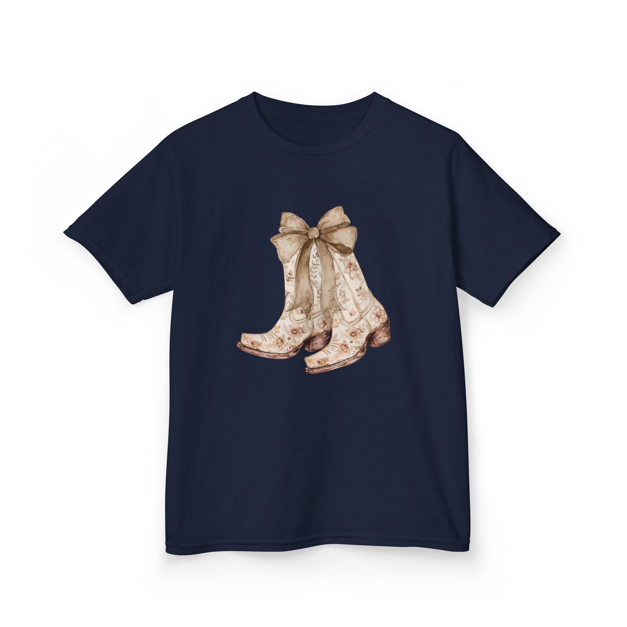 Kids Tee — Vintage Floral Cowboy Boots with Ribbon