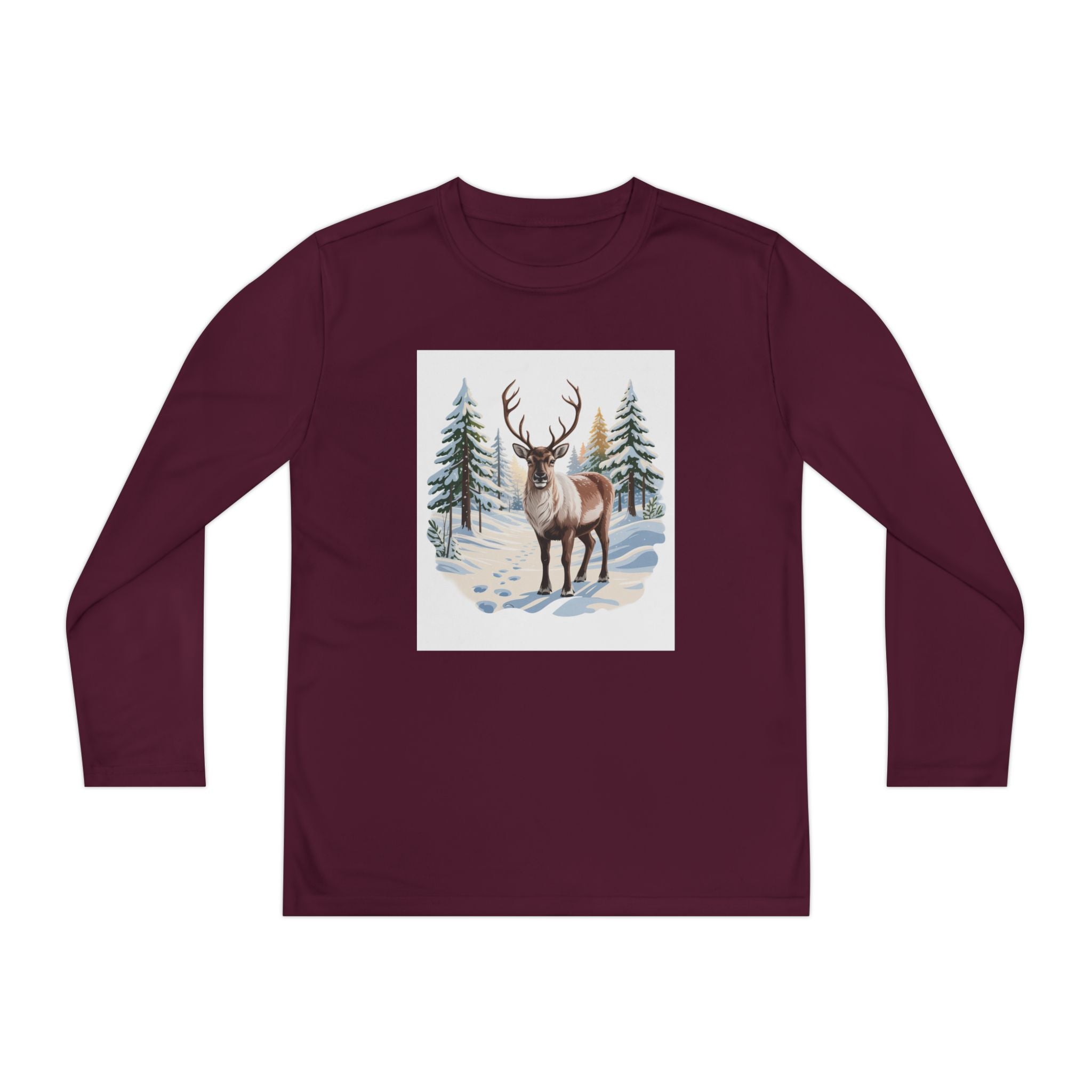 Youth Long Sleeve Tee — Winter Deer Forest Graphic