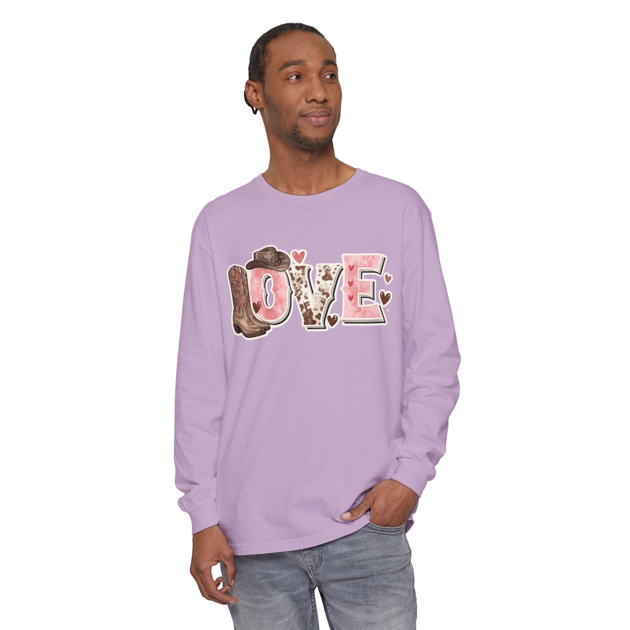 Western 'LOVE' Long Sleeve Tee — Cowgirl Cowboy Heart Graphic