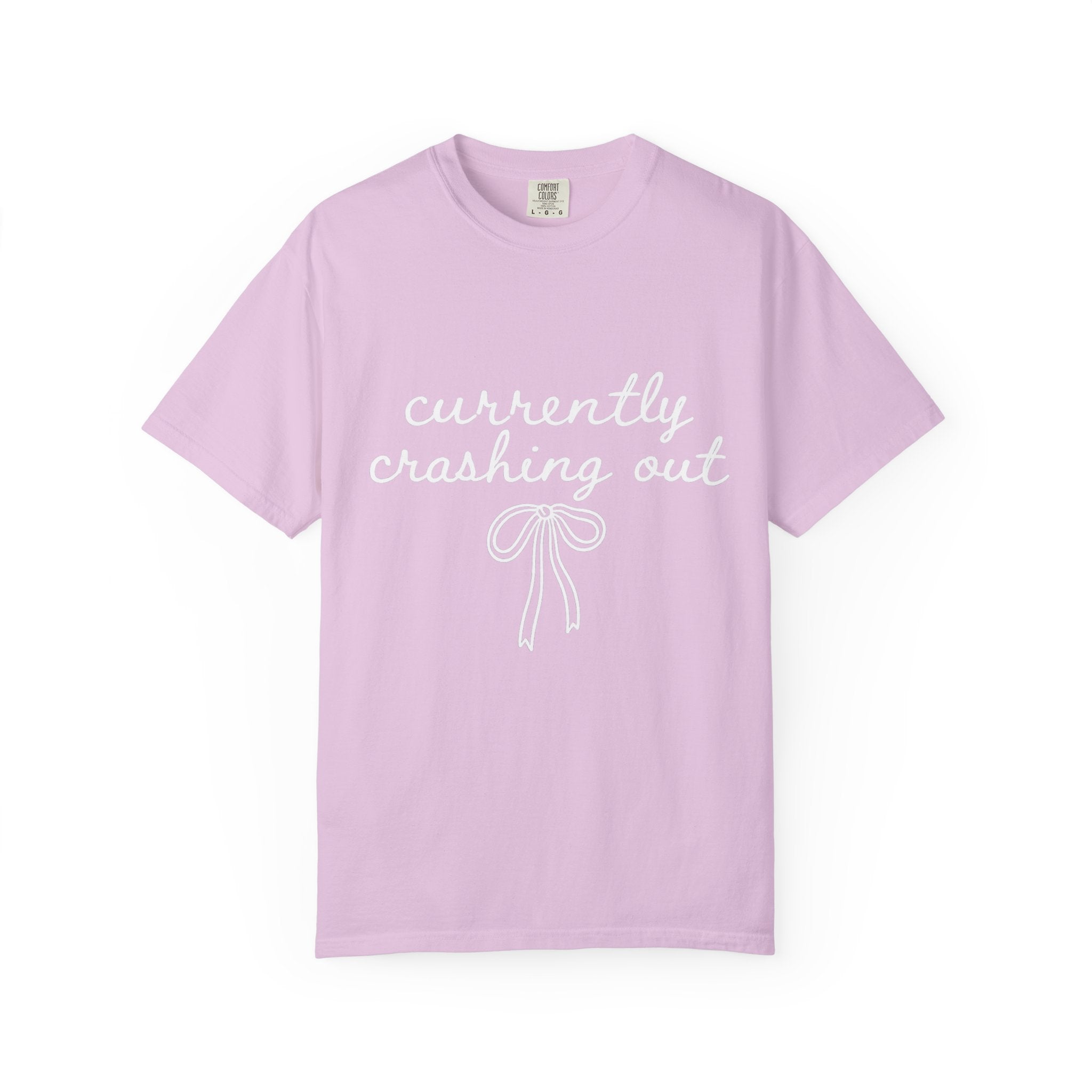 White Garment-Dyed T-Shirt — Minimal Ribbon Graphic Tee