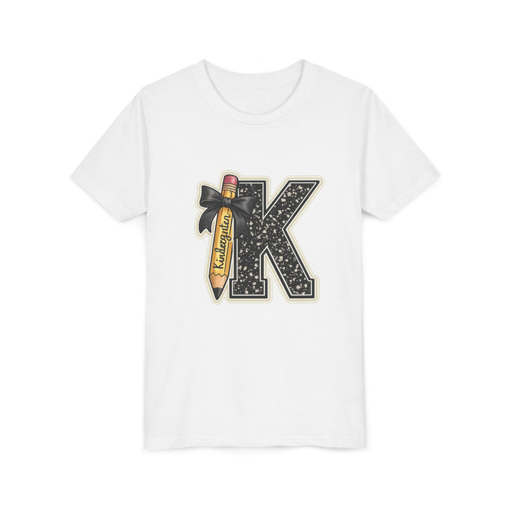 Youth K Monogram Pencil Tee — Kids Initial Letter K School Shirt