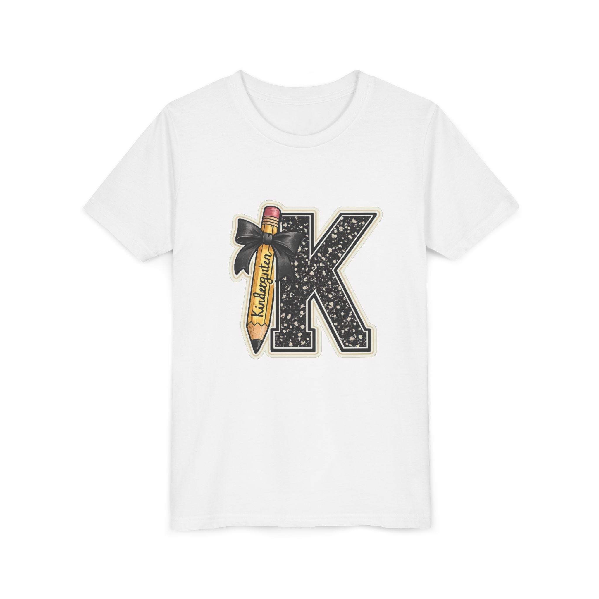 Youth K Monogram Pencil Tee — Kids Initial Letter K School Shirt