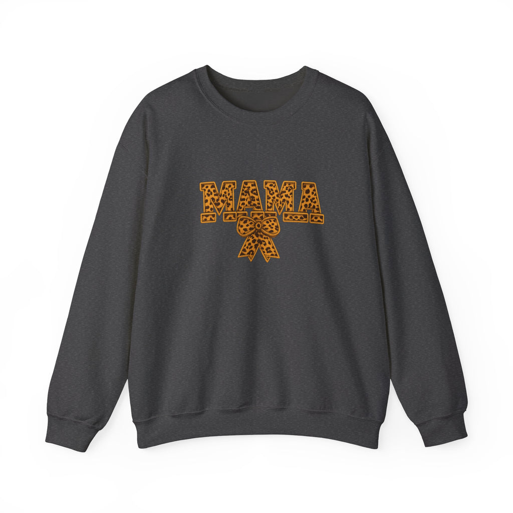 Mama Leopard Print Crewneck Sweatshirt — Floral Bow "MAMA" Graphic