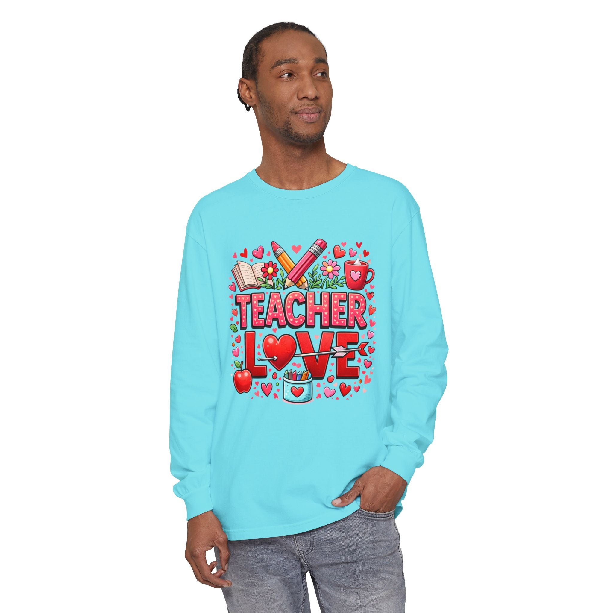 Teacher Love Long Sleeve Tee — Cute Valentine’s Day Gift for Teachers