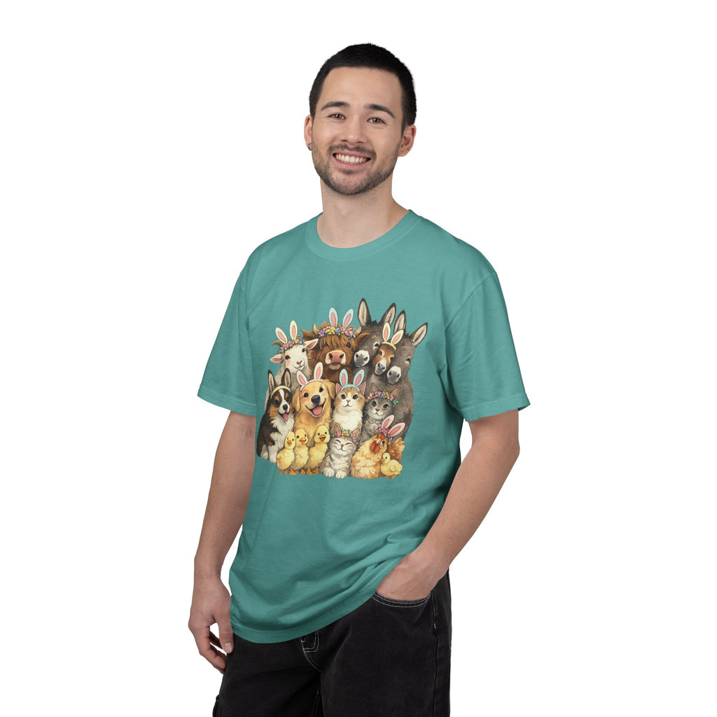 Farm Friends Crew T-Shirt — Cute Bunny, Chick, Donkey & Dog Animal Portrait Tee