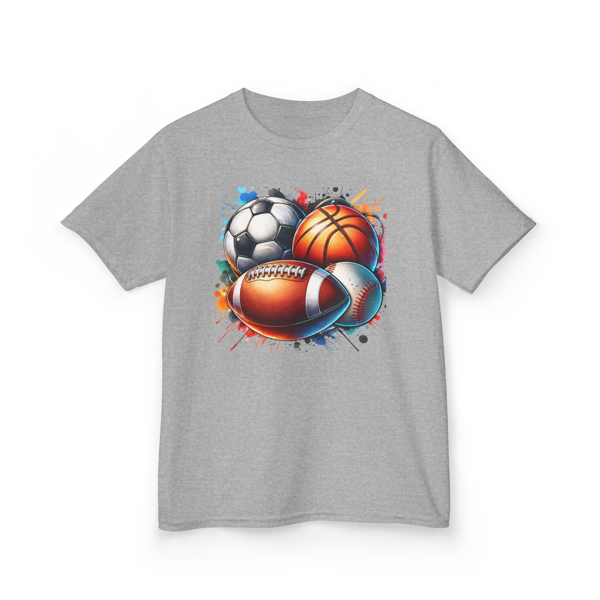 Kids Multi-Sport Splash T-Shirt — Soccer, Basketball & Football Graphic