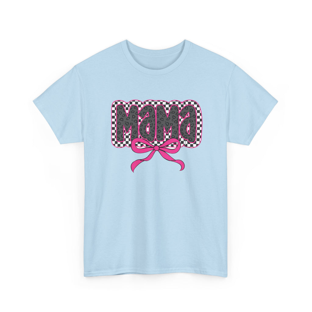 Mama Graphic Tee — Pink Bow Checkerboard Mothers Day Shirt