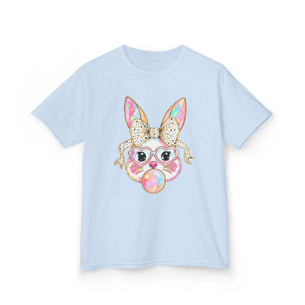 Kids Bunny Bubblegum Tee — Cute Bunny with Bow & Glasses Kids T-Shirt