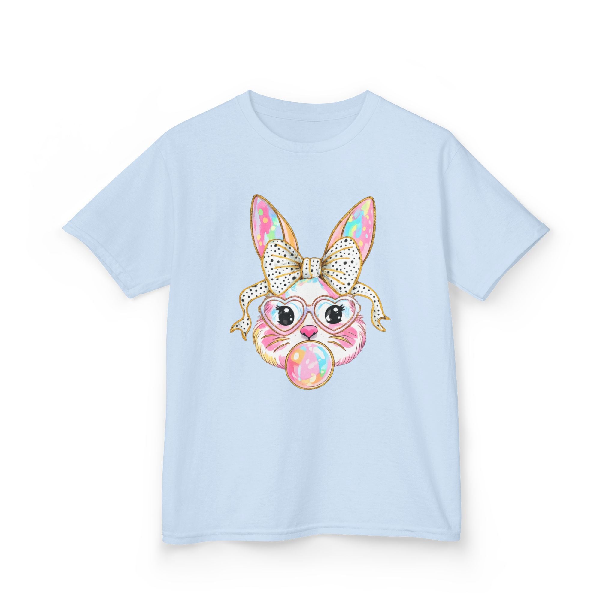 Kids Bunny Bubblegum Tee — Cute Bunny with Bow & Glasses Kids T-Shirt