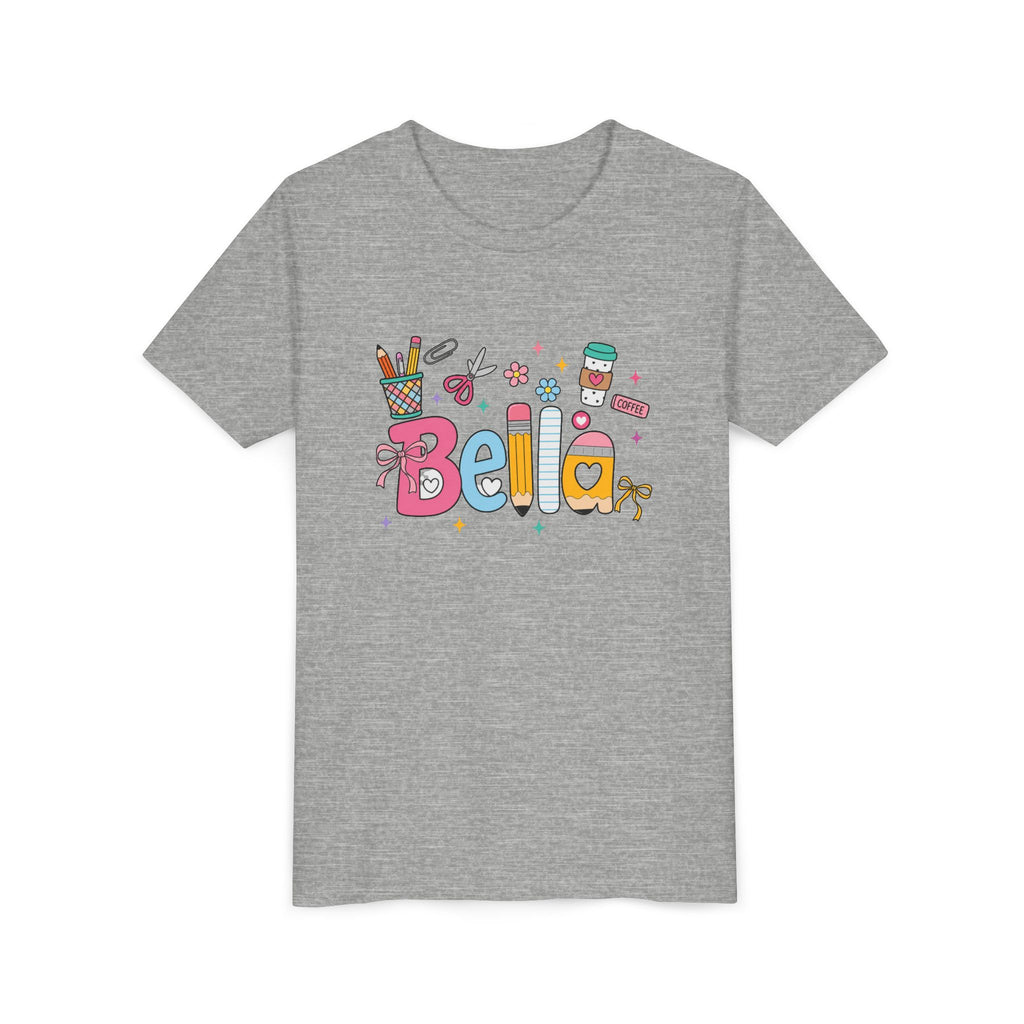 Bella Kids' Name T-Shirt — Cute School Supplies Design Youth Tee