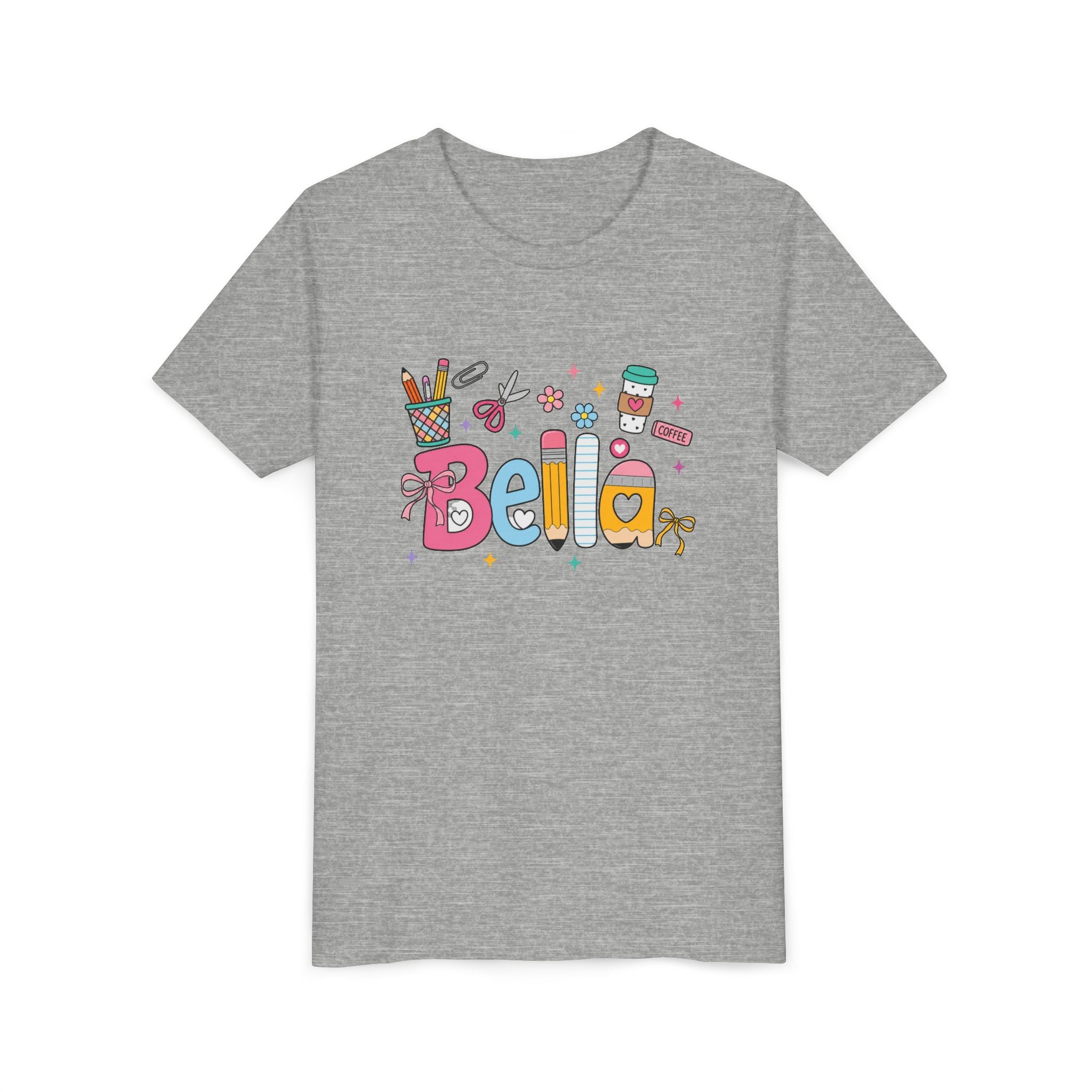 Bella Kids' Name T-Shirt — Cute School Supplies Design Youth Tee
