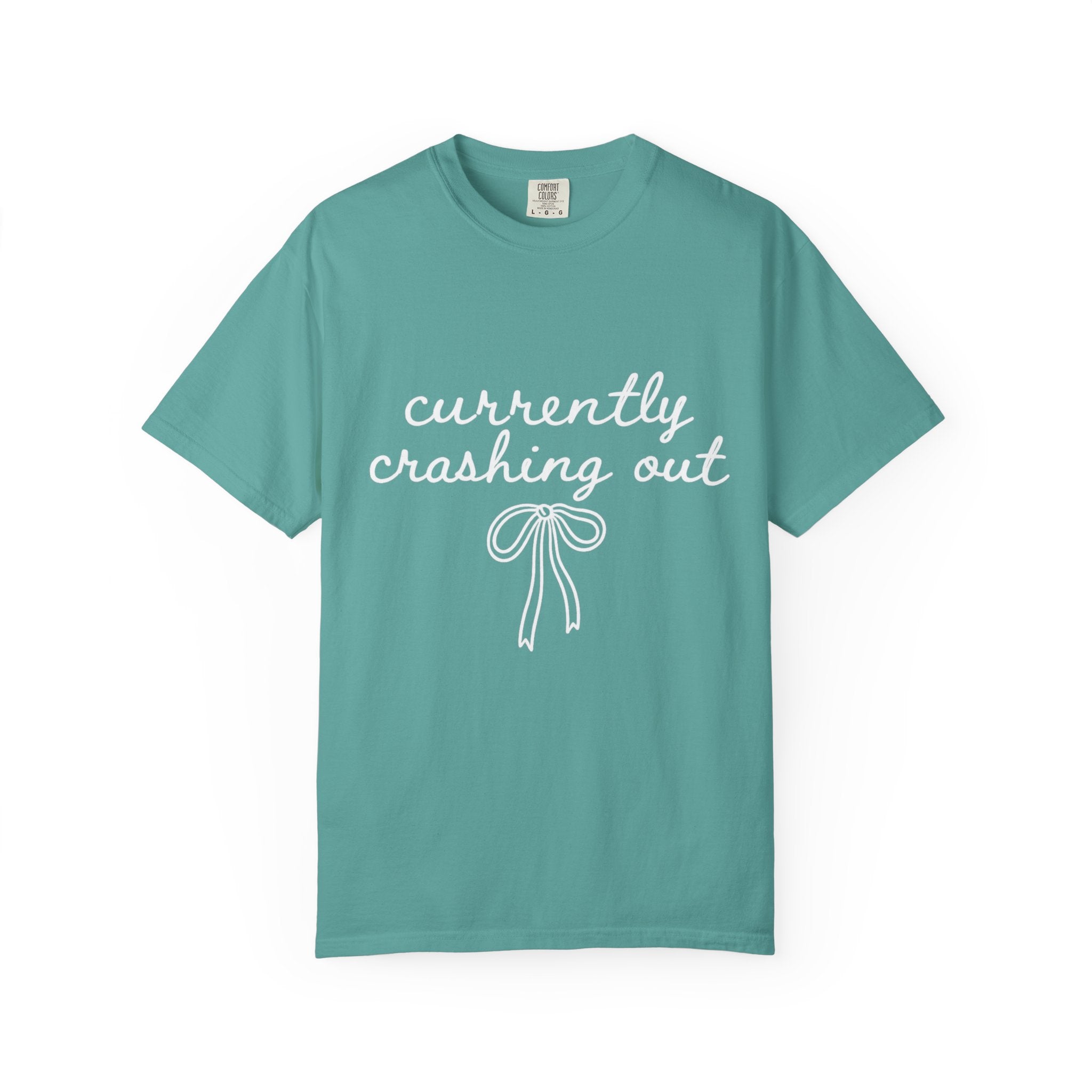 White Garment-Dyed T-Shirt — Minimal Ribbon Graphic Tee
