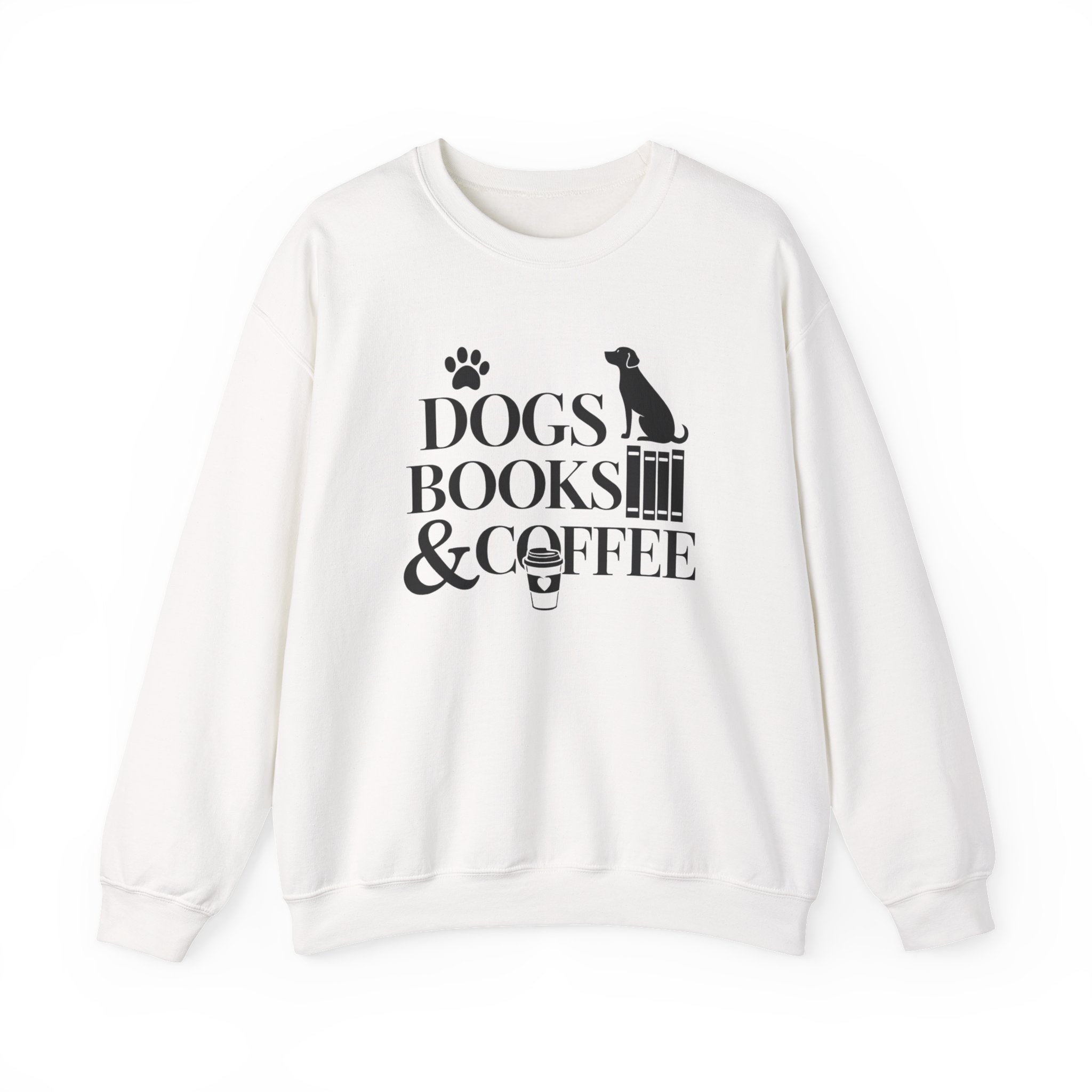 Dogs, Books & Coffee Crewneck Sweatshirt — Cozy Reading & Pet Lover Pullover