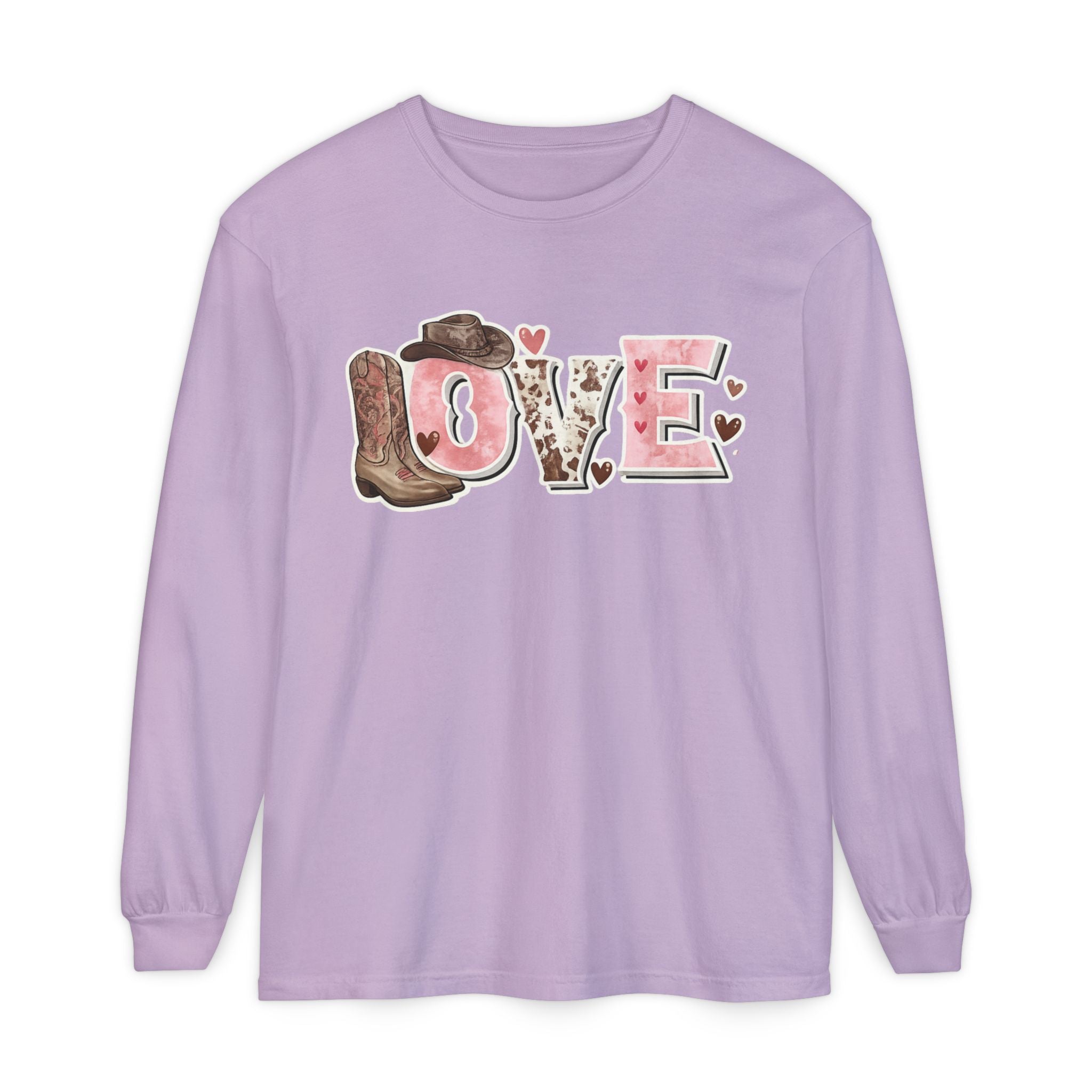Western 'LOVE' Long Sleeve Tee — Cowgirl Cowboy Heart Graphic