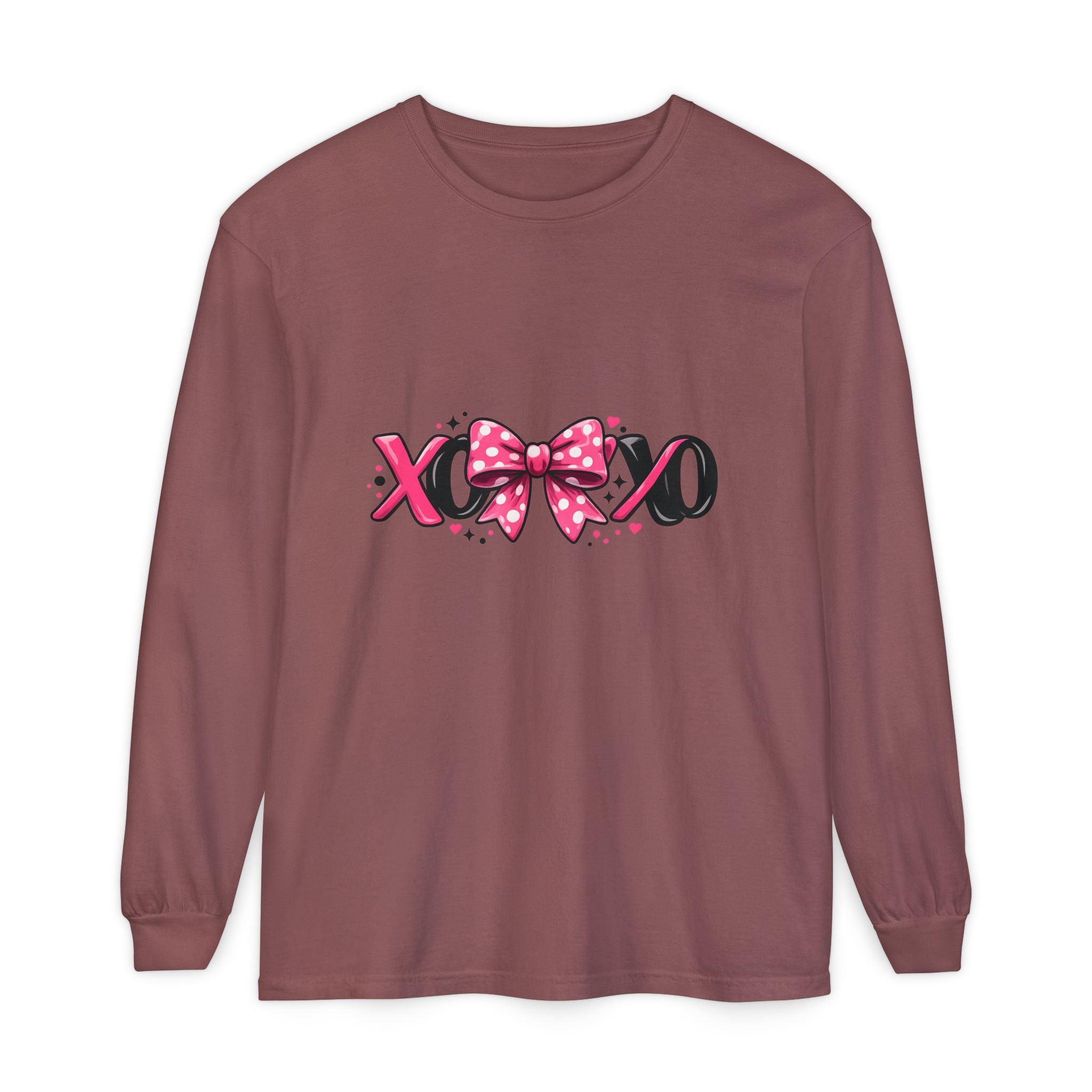 Hugs & Kisses (XOXO) Long Sleeve Tee — Pink Bow Valentine Shirt