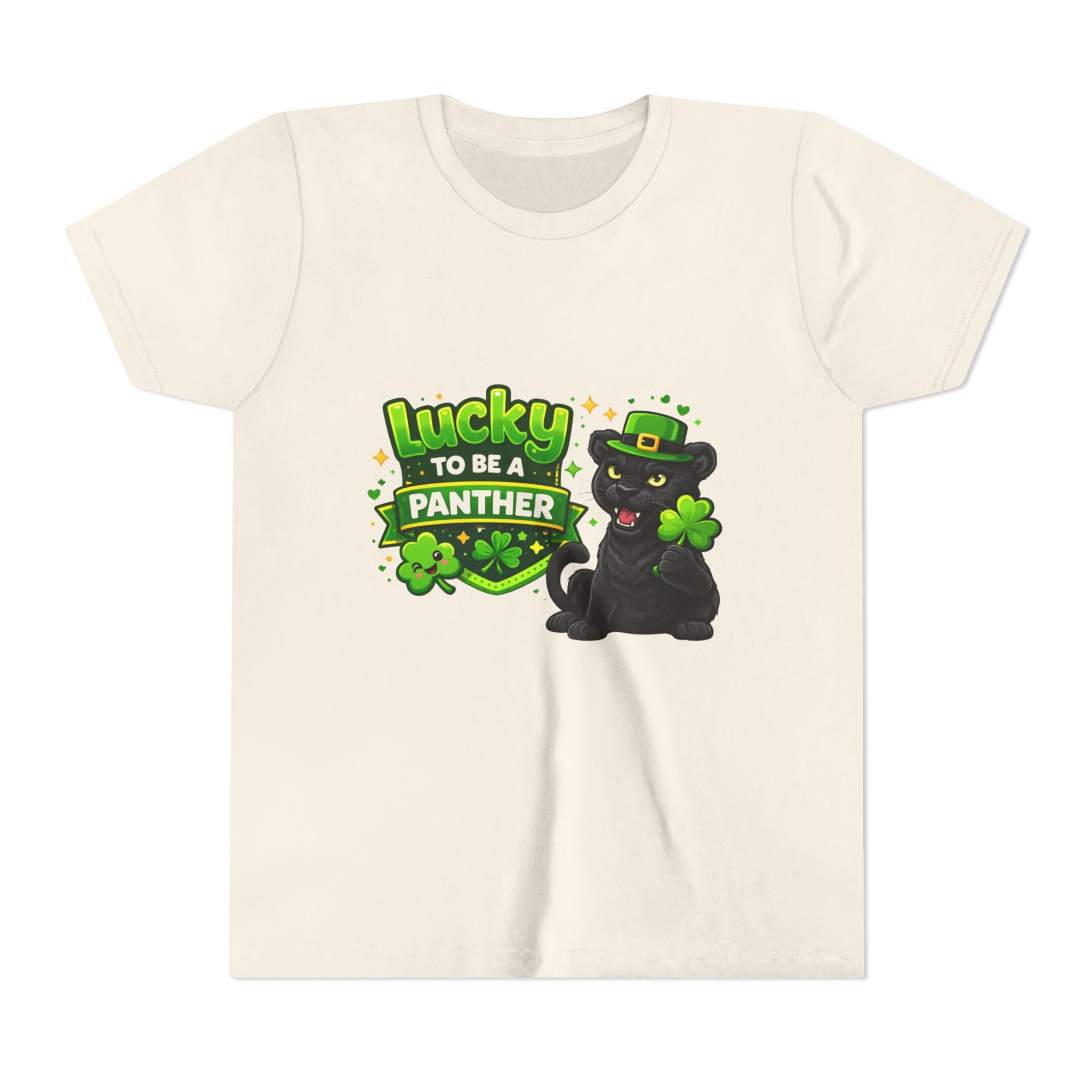 Youth Tee — "Lucky to Be a Panther" St. Patrick's Day Shamrock Tee