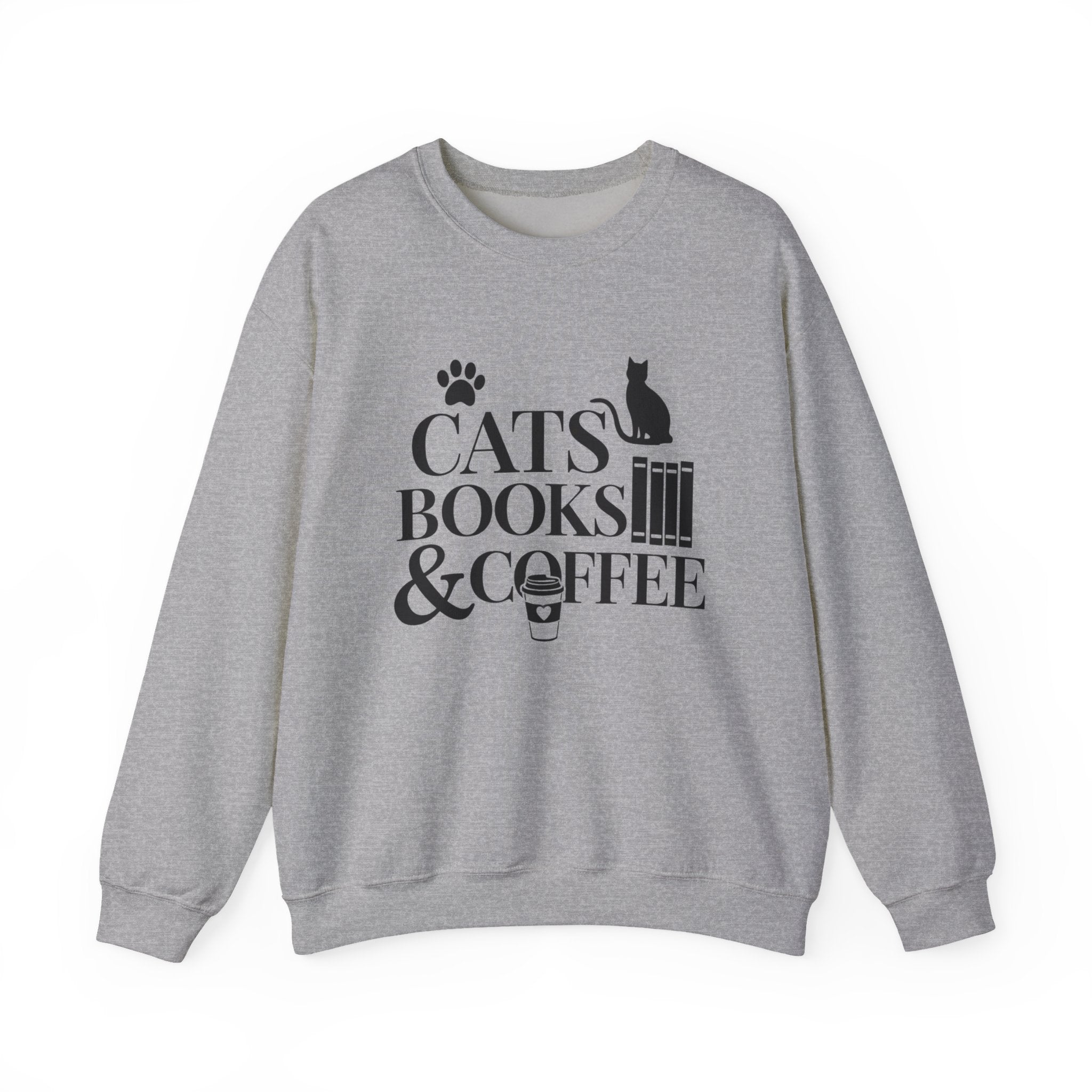 Cats, Books & Coffee Sweatshirt - Cozy Cat Lover Crewneck