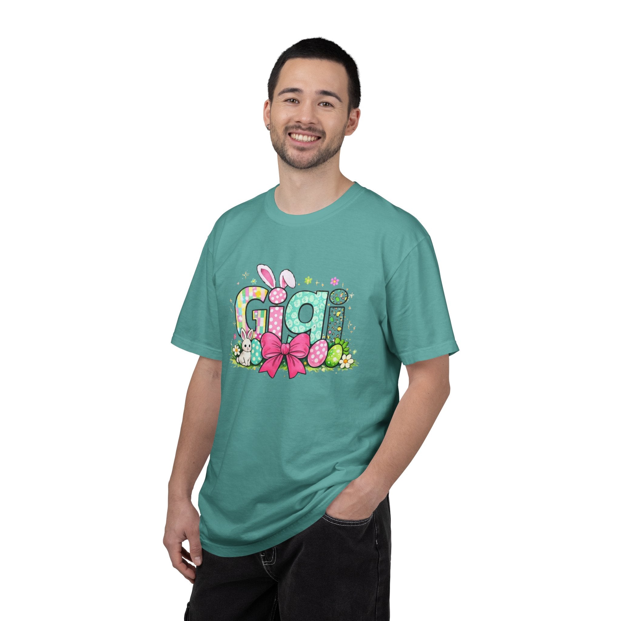 Easter Gigi T-Shirt — Pastel Bunny & Eggs Graphic Tee