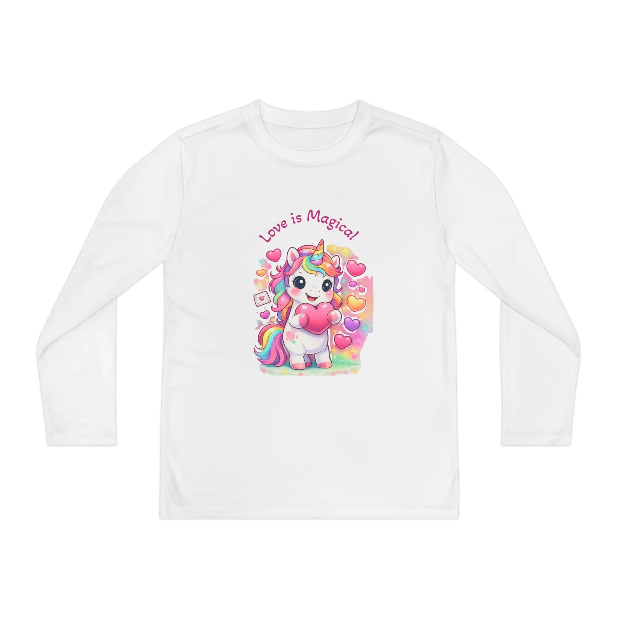Youth Long Sleeve Tee — "Love Is Magical" Cute Rainbow Unicorn Shirt