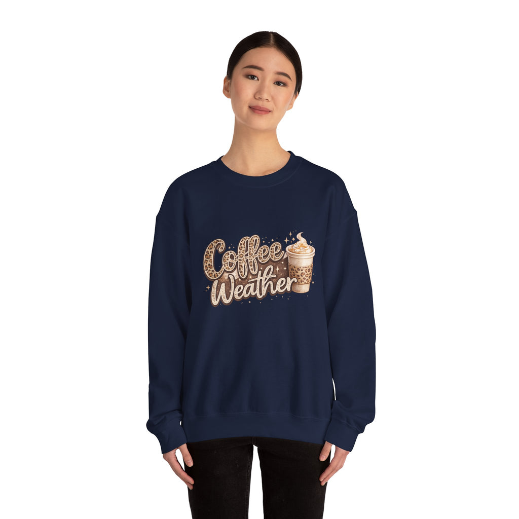 Coffee Weather Sweatshirt – Cozy Leopard Print Coffee Cup Crewneck