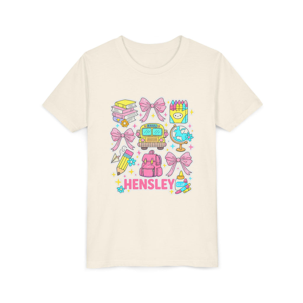 Personalized Kids Back to School Tee – Cute School Icons with Name (Hensley)