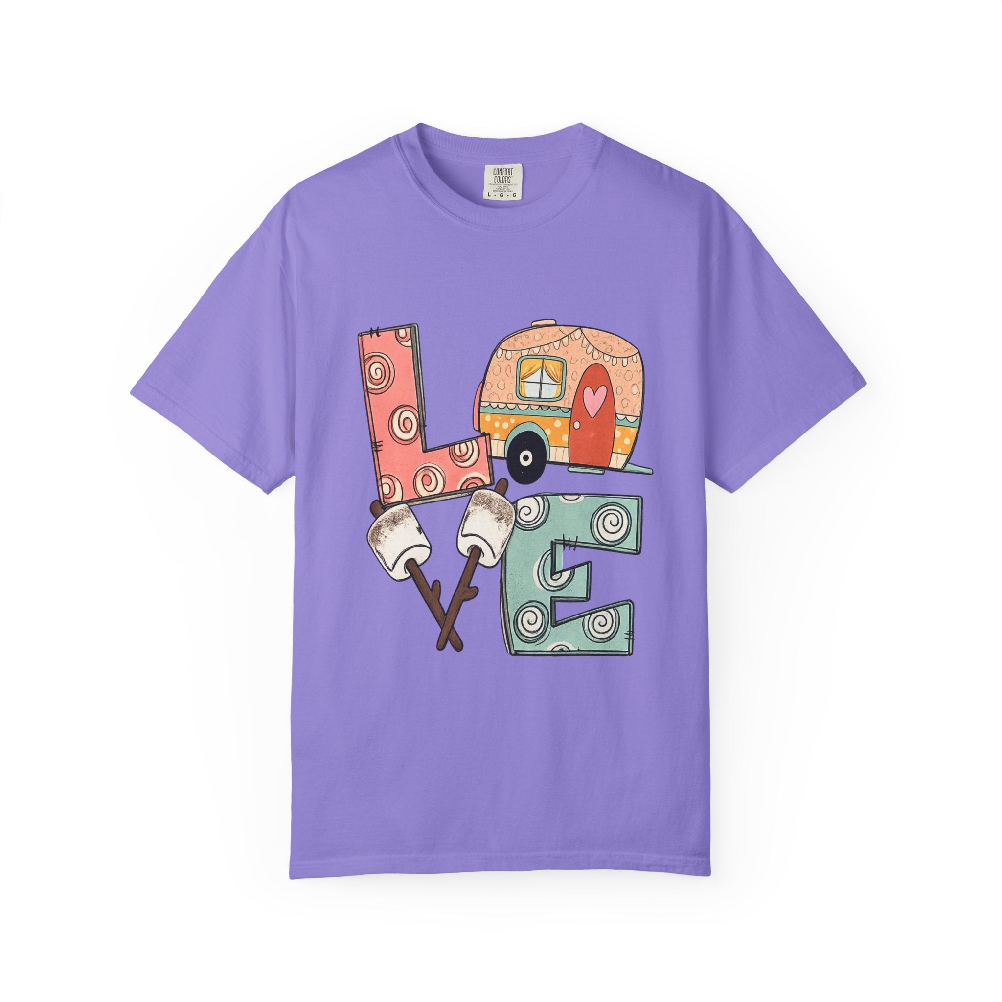 Love Camper T-Shirt — Retro RV & S'mores Graphic Tee for Campers