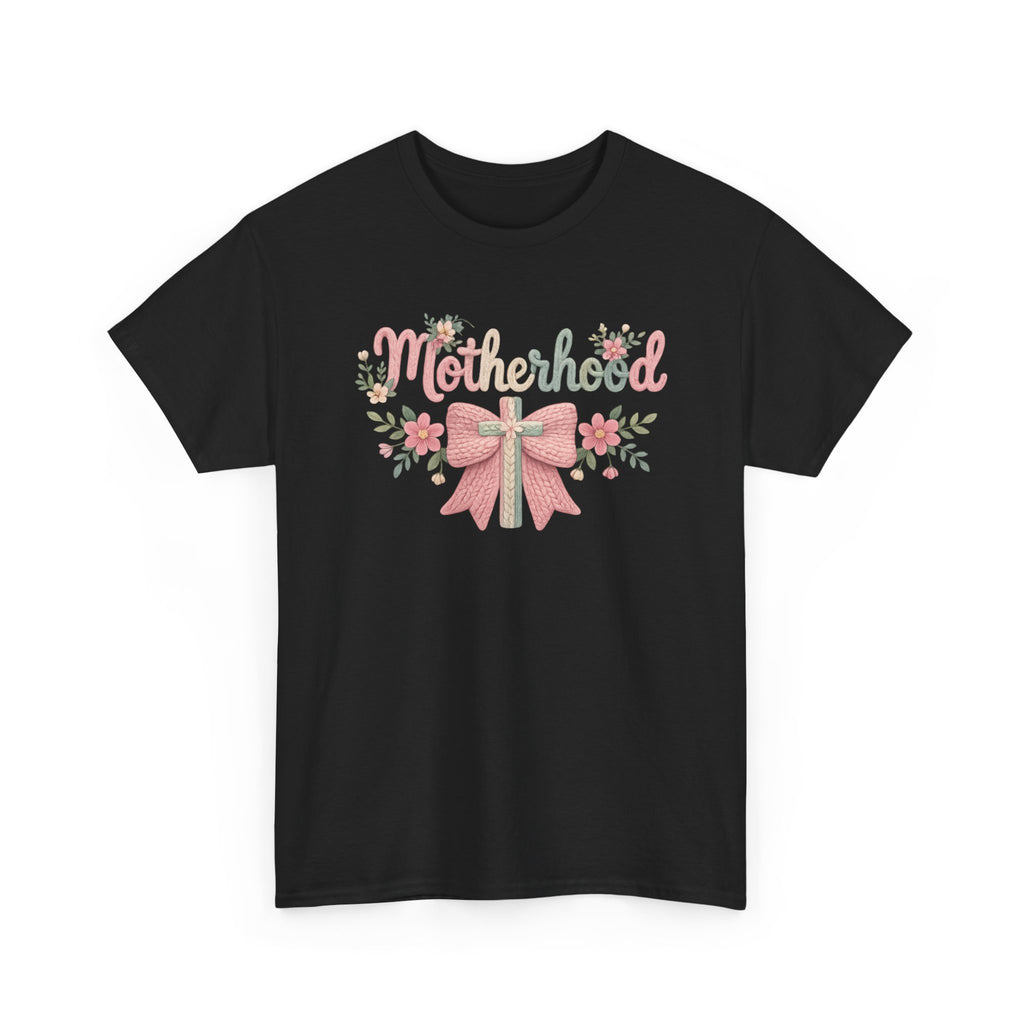 Motherhood Floral Tee — Pink Bow Mom Shirt for Mother's Day