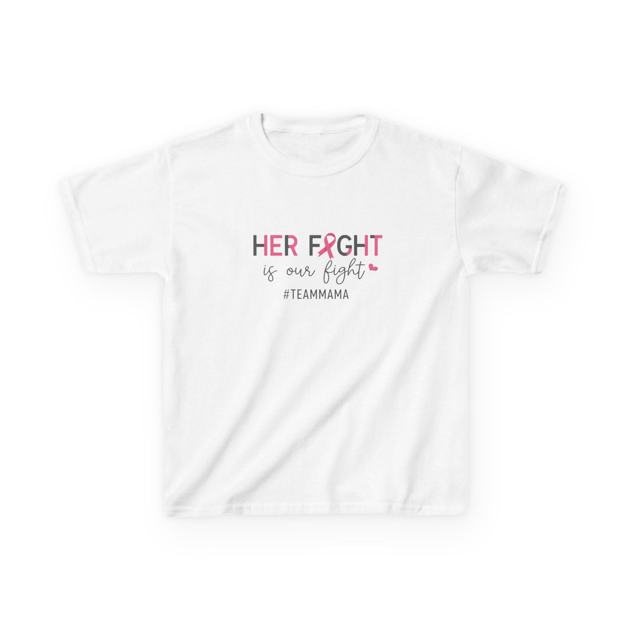 Kids Tee — "Her Fight Is Our Fight" Breast Cancer Awareness Shirt