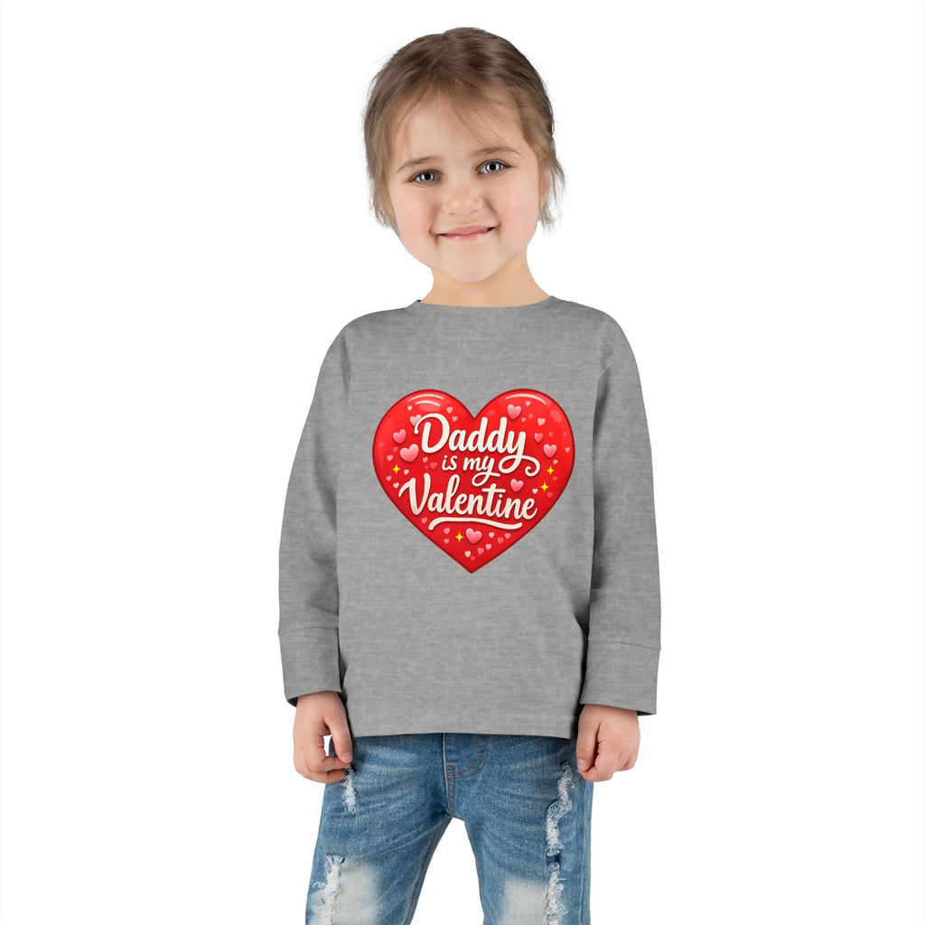 Toddler Long Sleeve Tee - "Daddy Is My Valentine" Heart Graphic Valentine's Day Shirt