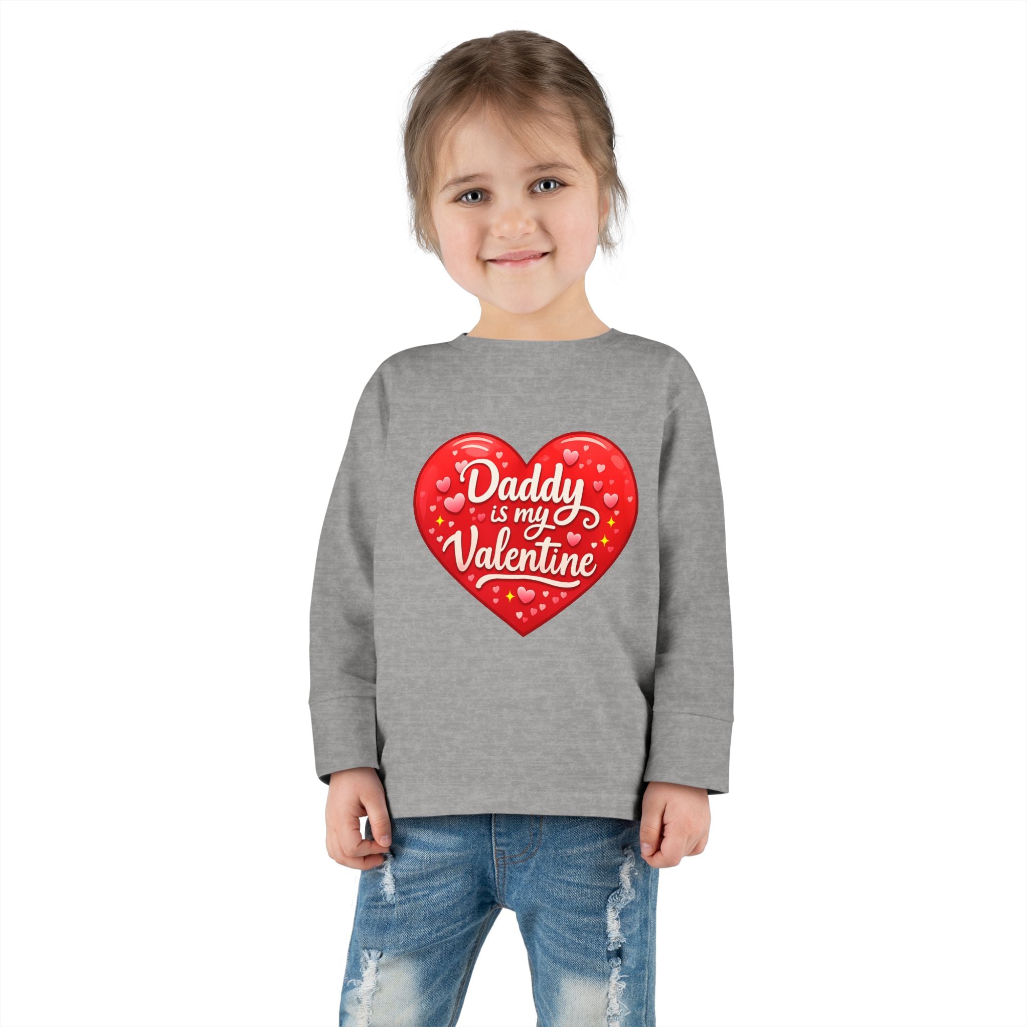 Toddler Long Sleeve Tee - "Daddy Is My Valentine" Heart Graphic Valentine's Day Shirt