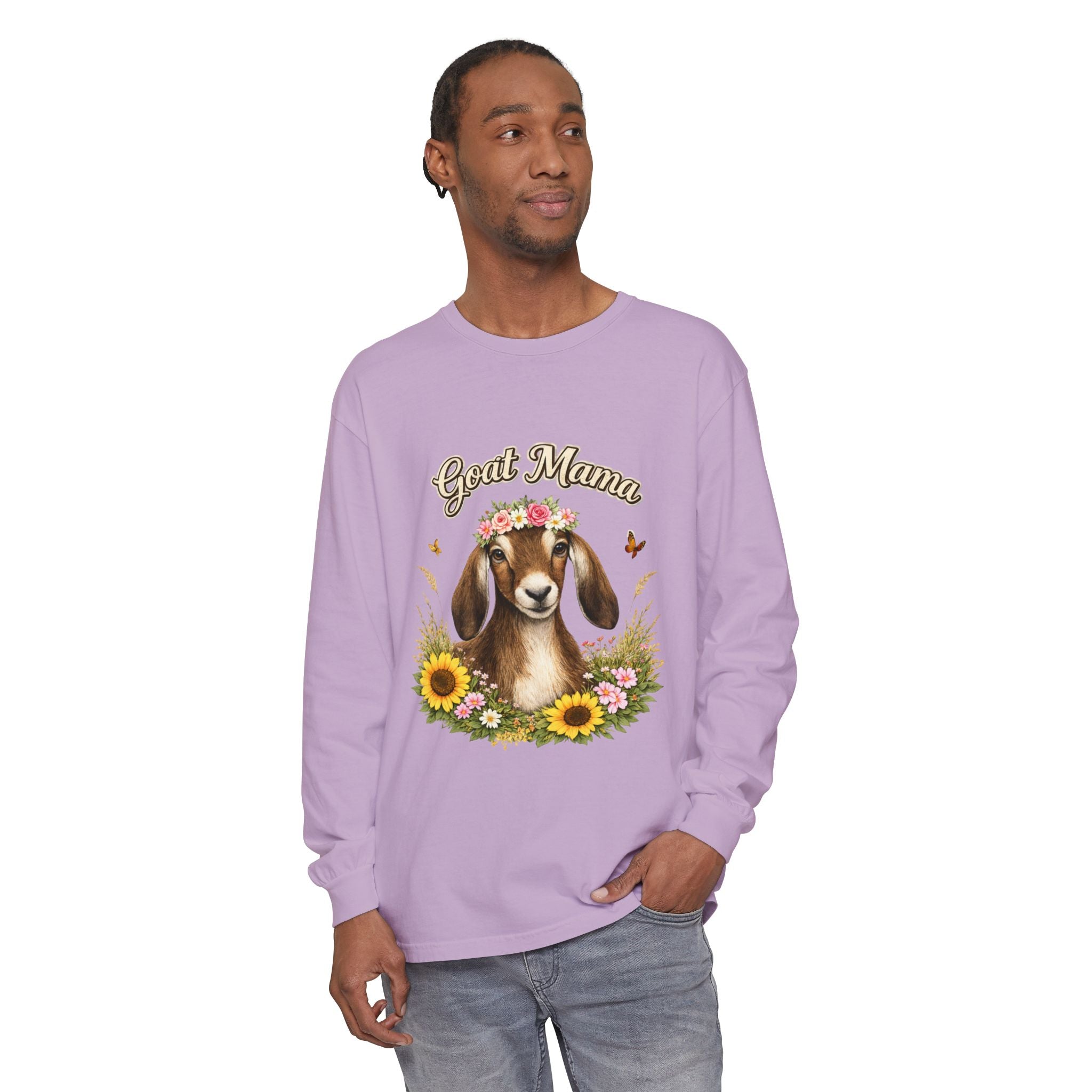 Goat Mama Long Sleeve Shirt — Floral Goat Mom Tee