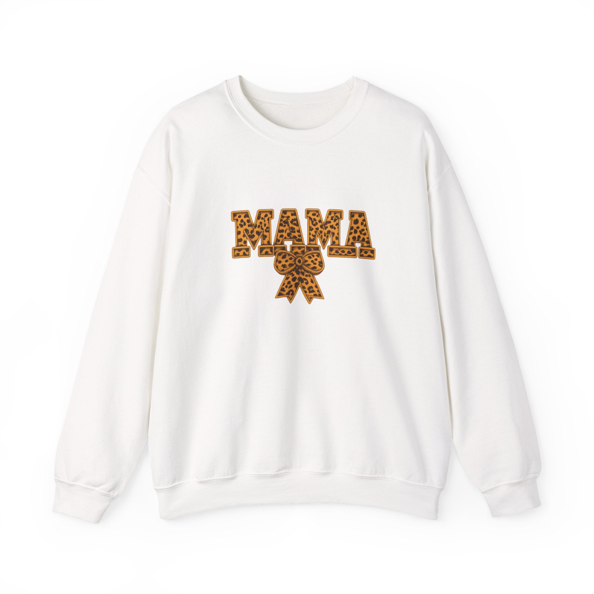 Mama Leopard Print Crewneck Sweatshirt — Floral Bow "MAMA" Graphic
